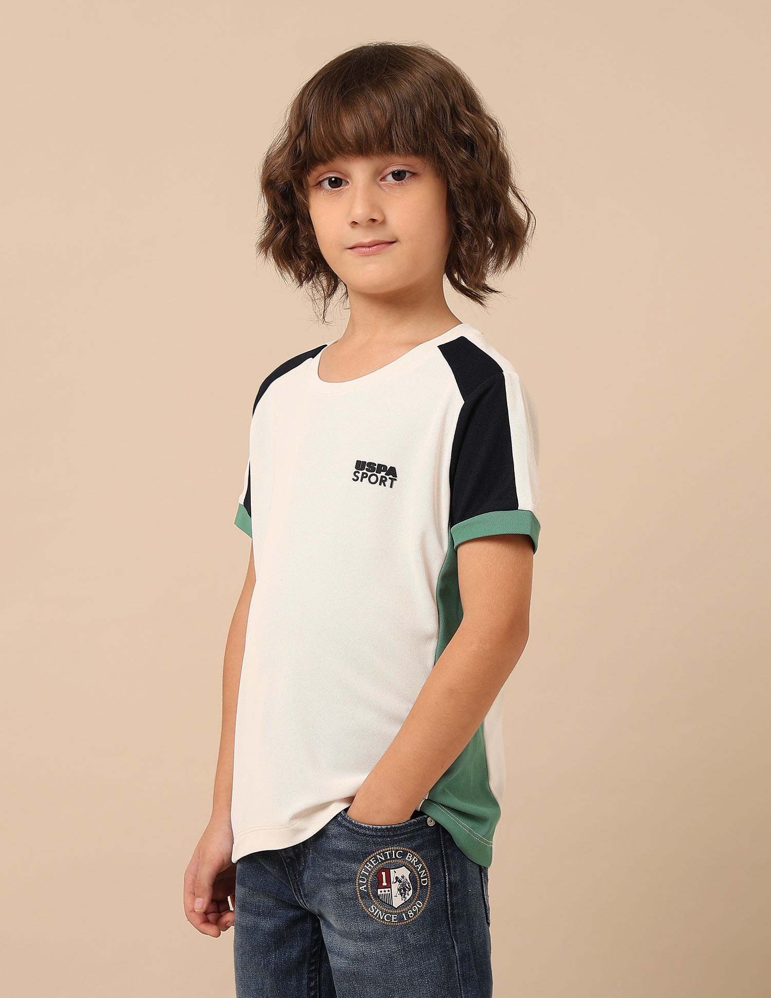 Boys Colourblocked Regular Fit T-Shirt Off White - U.S. POLO ASSN. | Large