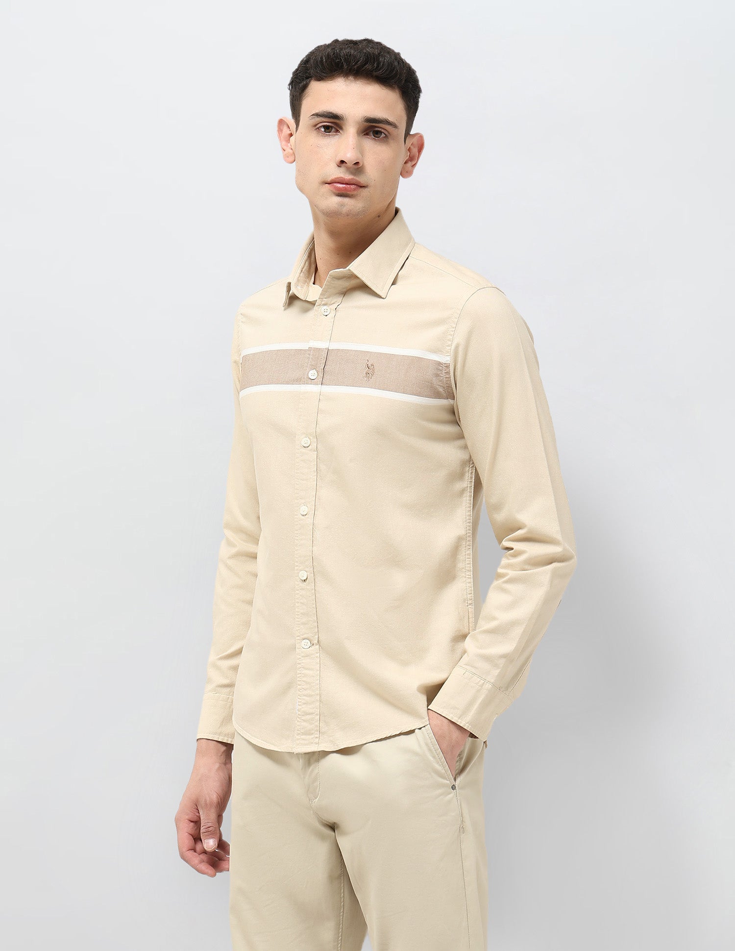 Horizontal Striped Equestrian Shirt Beige - U.S. POLO ASSN. | Large