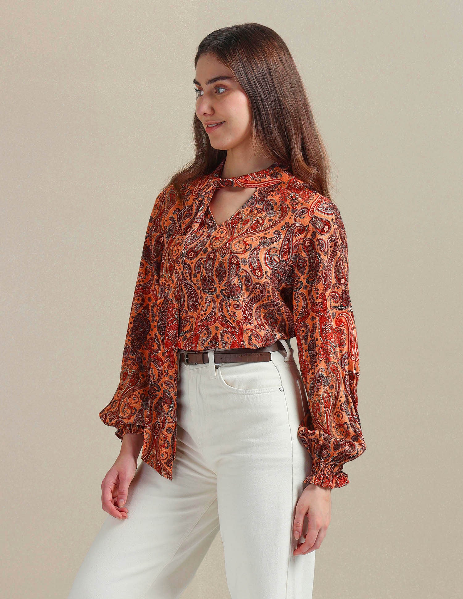 Paisley Print Viscose Top Orange - U.S. Polo Assn. India | Large
