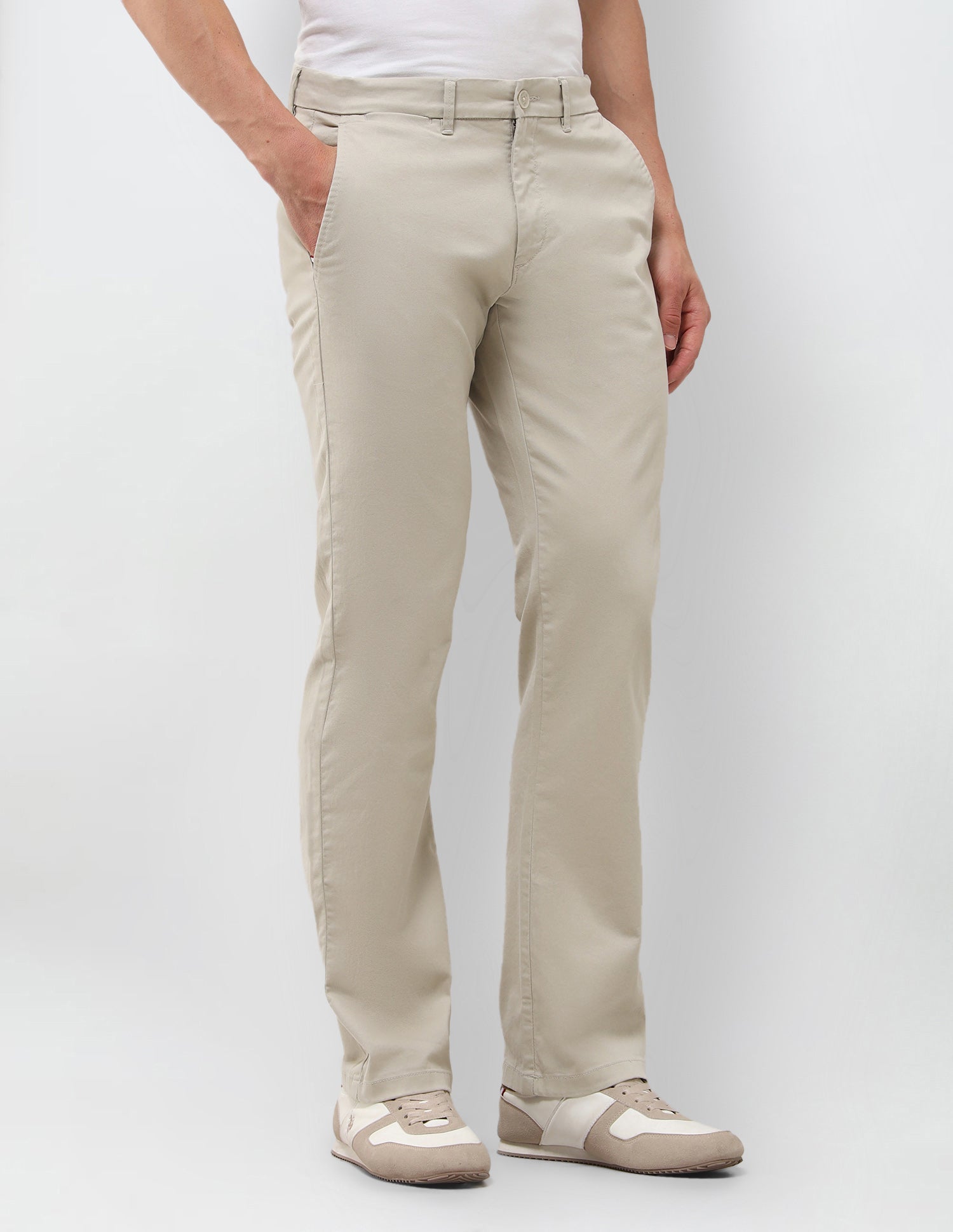 Straight Fit Satin Trousers Stone - U.S. Polo Assn. India | Large