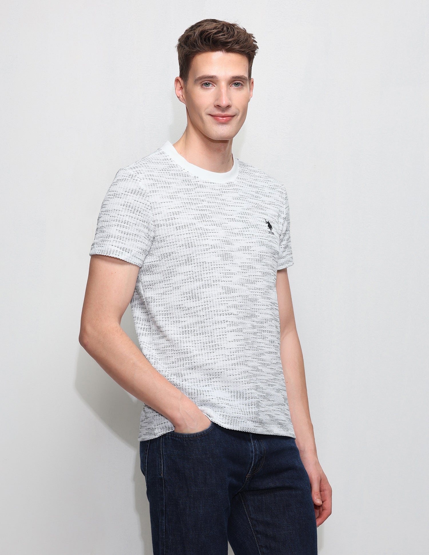 Textured Slim Fit T-Shirt Off White - U.S. Polo Assn. India | Large