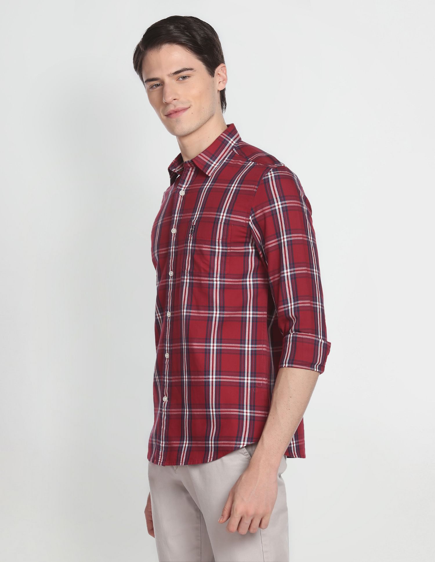 Spread Collar Twill Formal Shirt Maroon - U.S. Polo Assn. India | Large