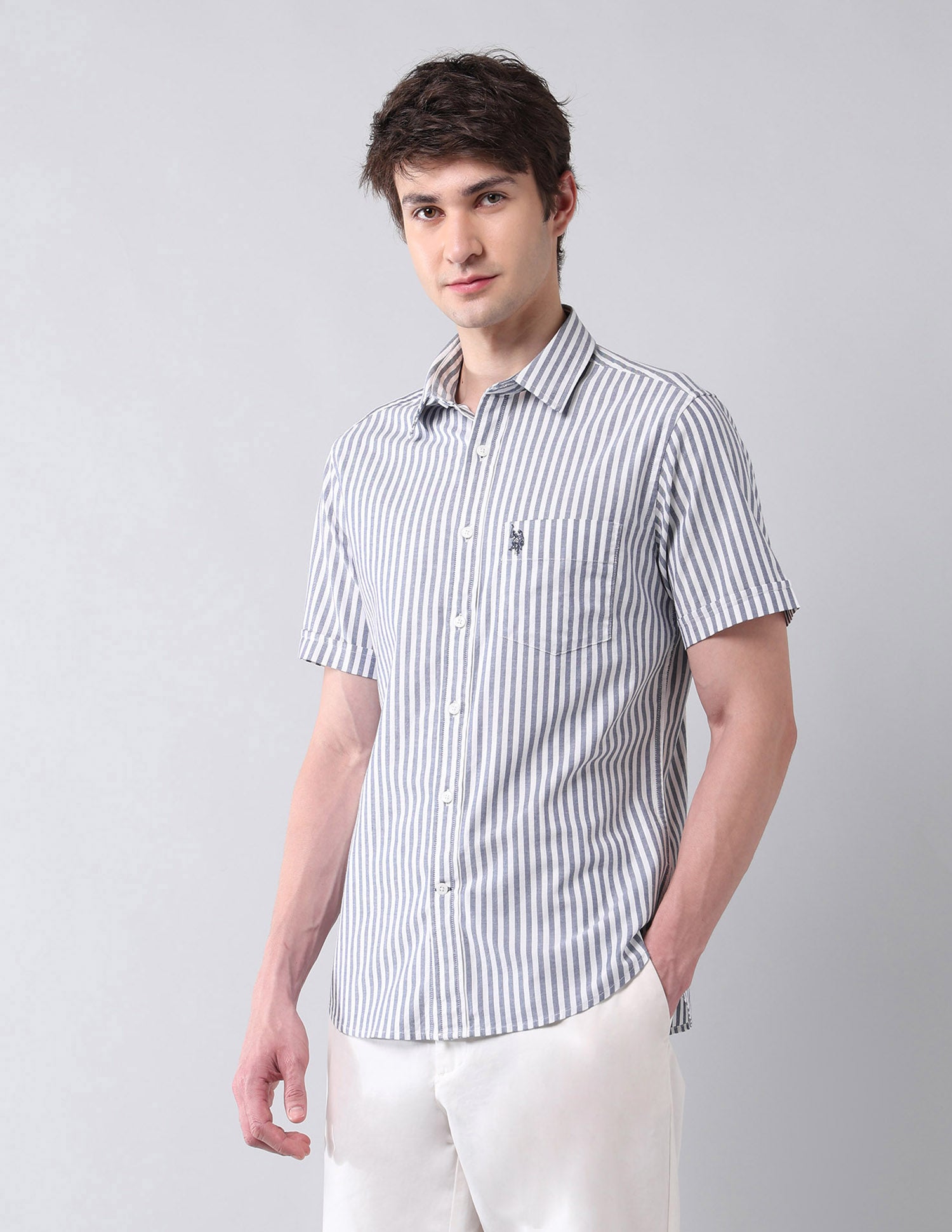 Vertical Striped Tailored Fit Shirt Dark Blue - U.S. Polo Assn. India | Large