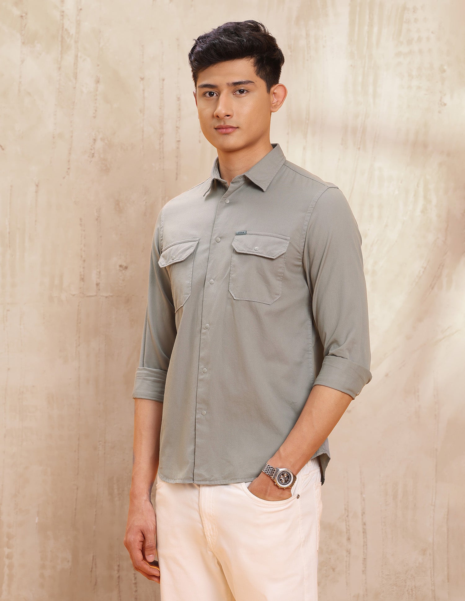 Solid Pure Cotton Shirt Grey - U.S. POLO ASSN. | Large