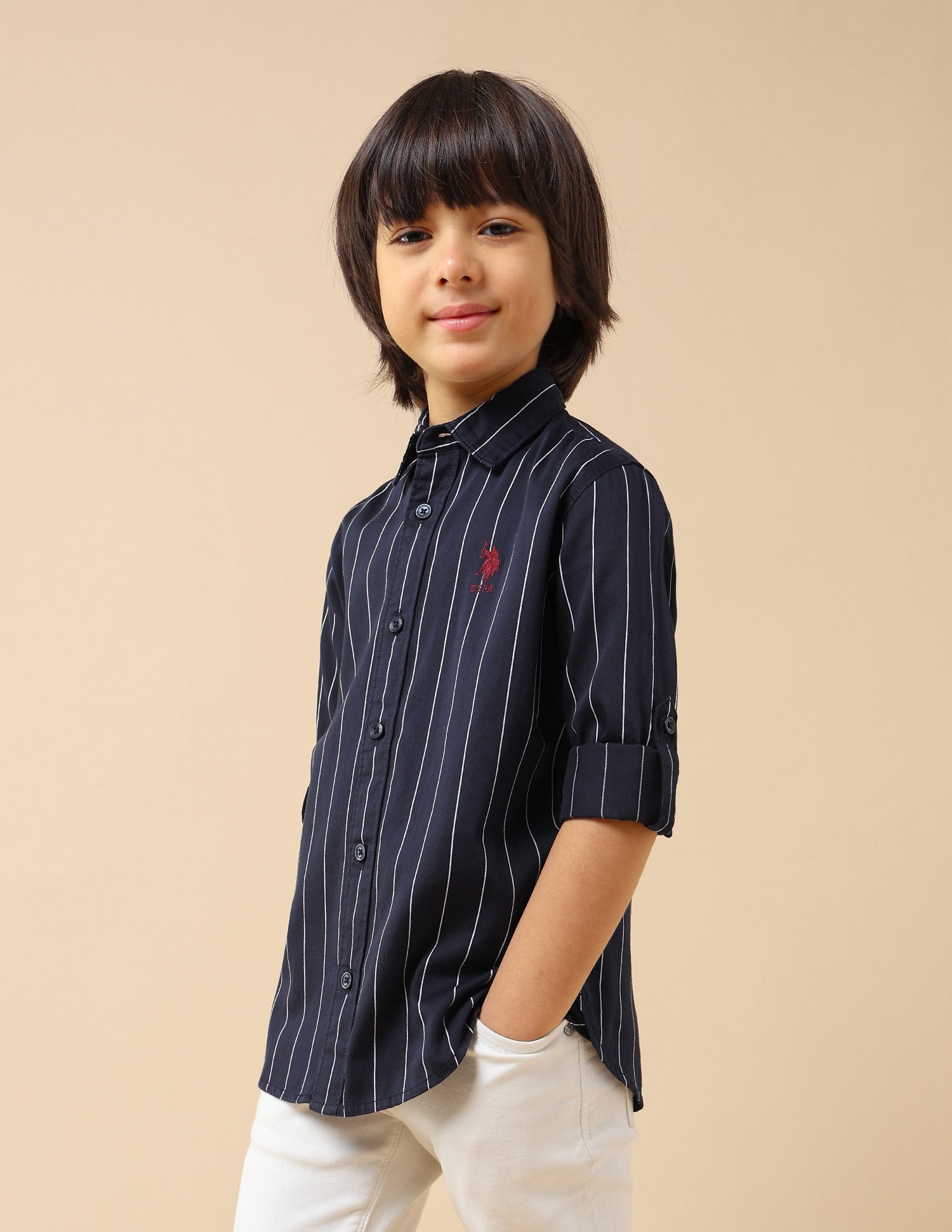 Boys Vertical Striped Twill Shirt Navy - U.S. POLO ASSN. | Large