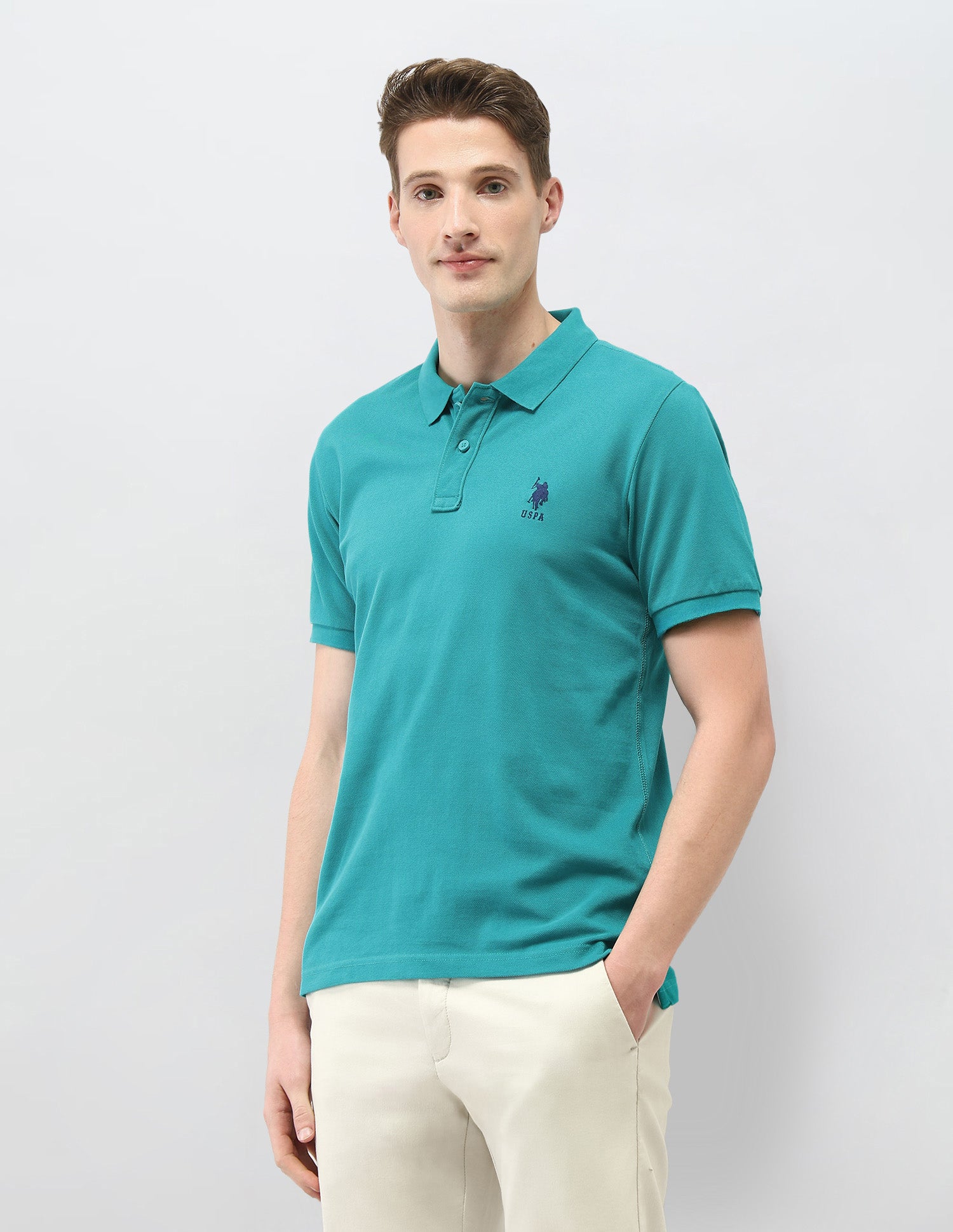 Solid Slim Fit Polo Shirt Green - U.S. Polo Assn. India | Large