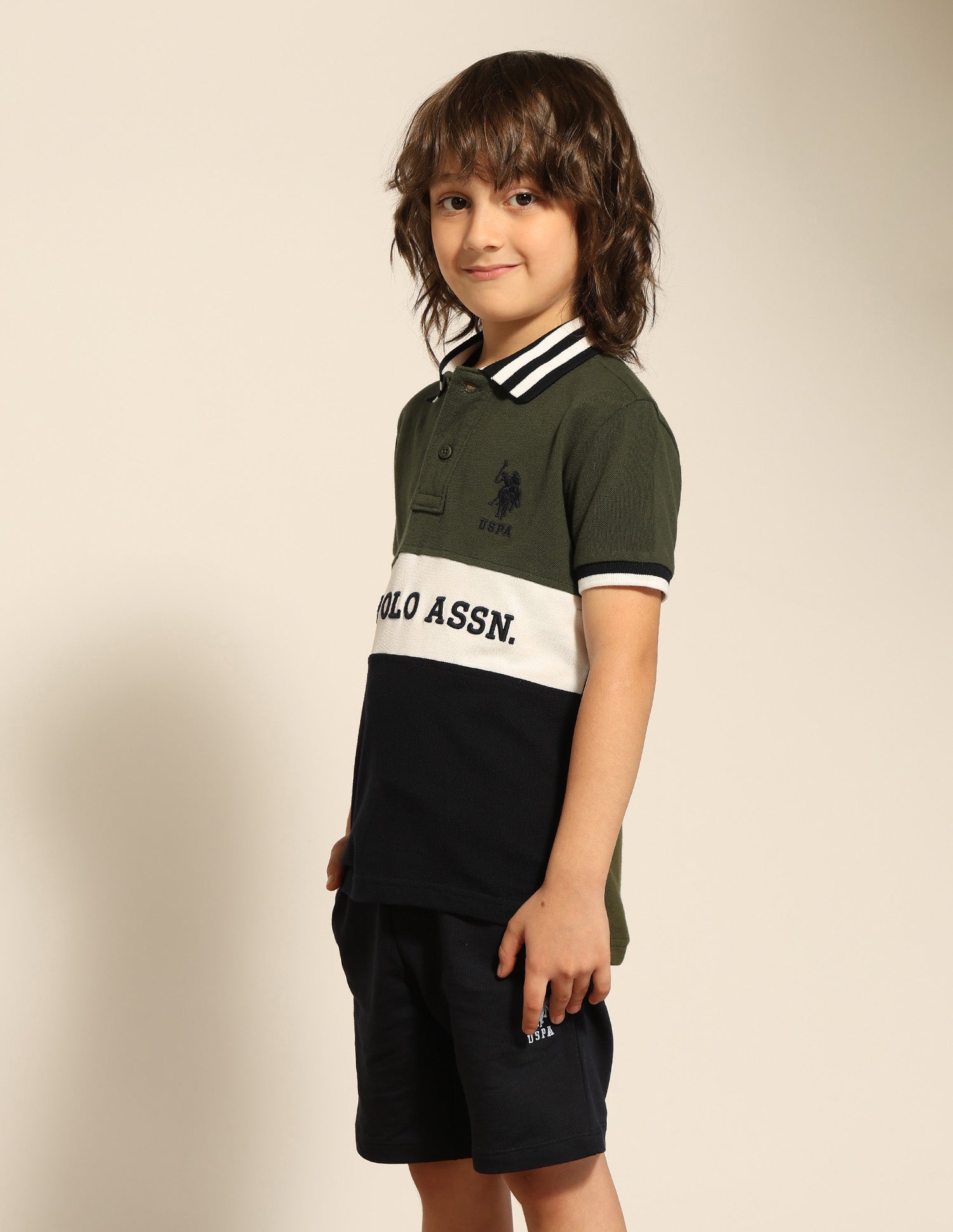 Boys Colour Blocked Pure Cotton Polo Shirt Green - U.S. POLO ASSN. | Large