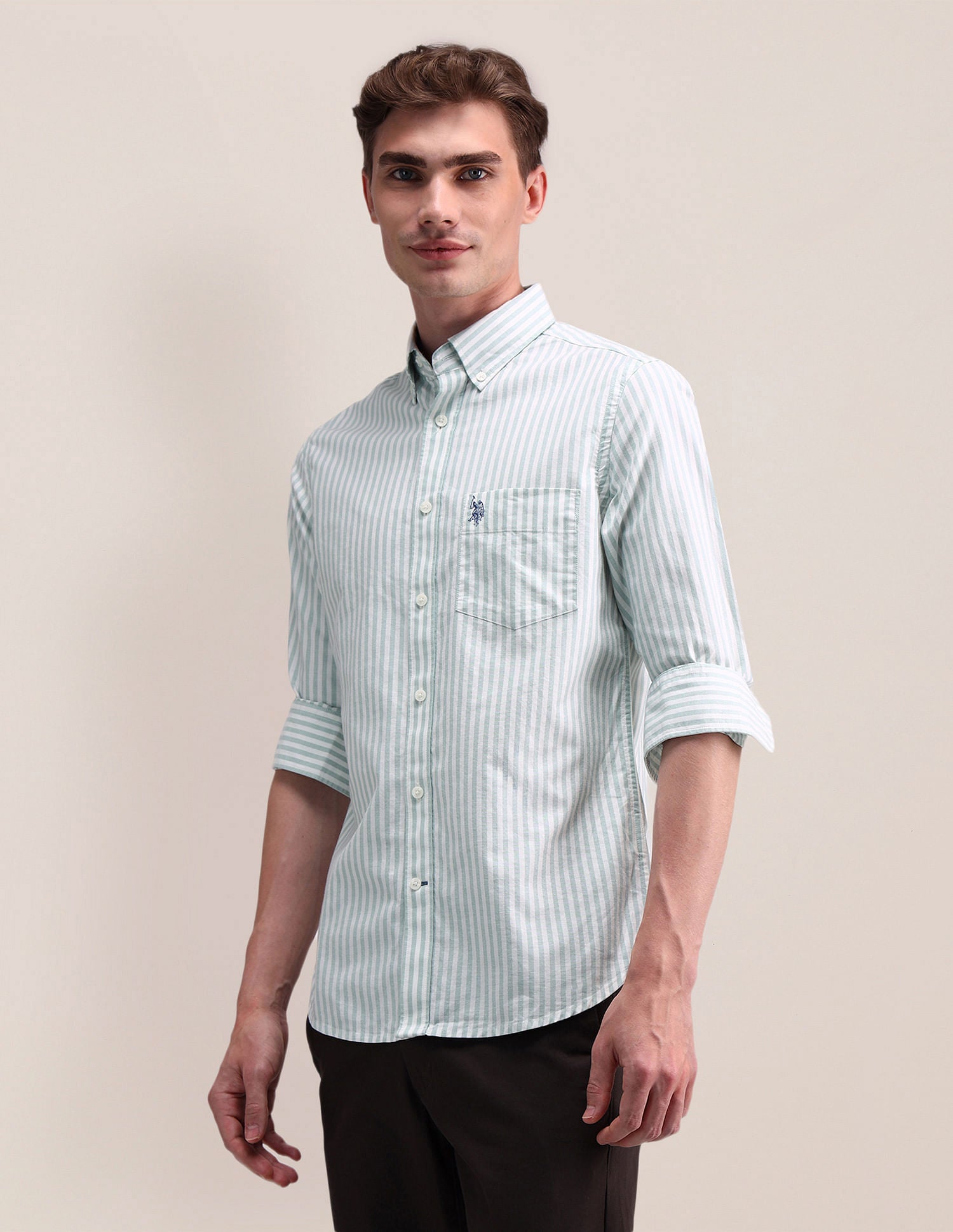 Vertical Striped Oxford Shirt Light Green - U.S. POLO ASSN. | Large