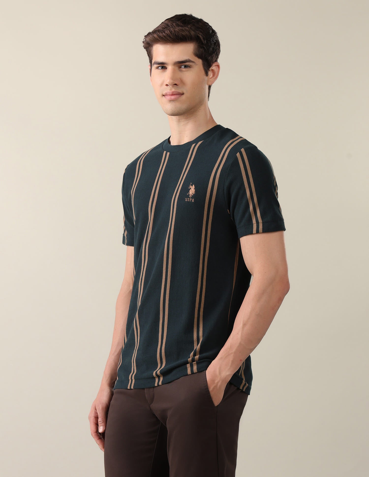 Vertical Striped Slim Fit T-Shirt Green - U.S. Polo Assn. India | Large