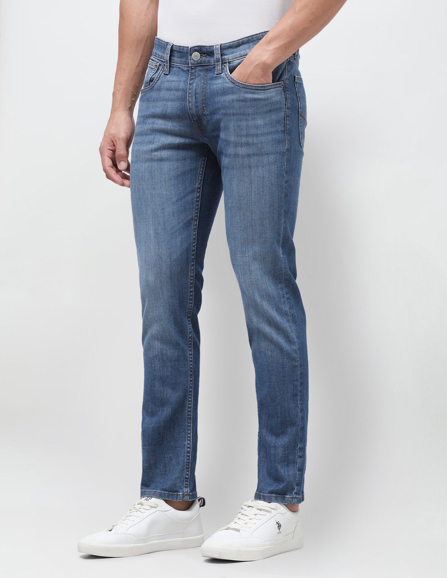 Brandon Slim Tapered Fit Blue Jeans Mid Blue - U.S. Polo Assn. India | Large