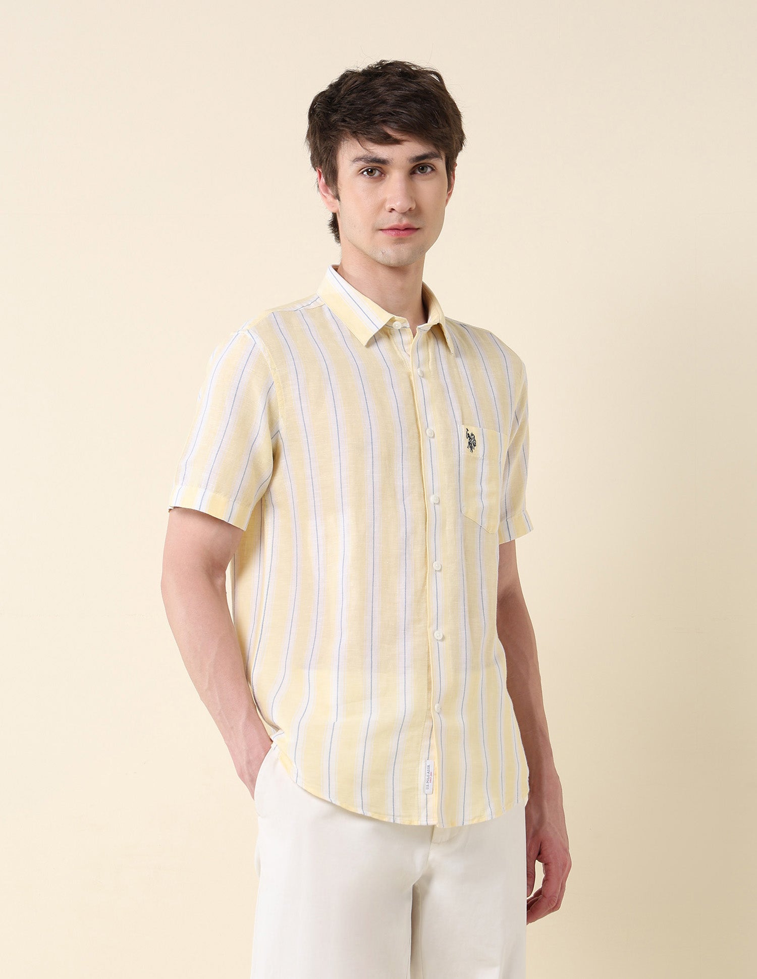 Vertical Striped Tailored Fit Shirt Yellow - U.S. Polo Assn. India | Large