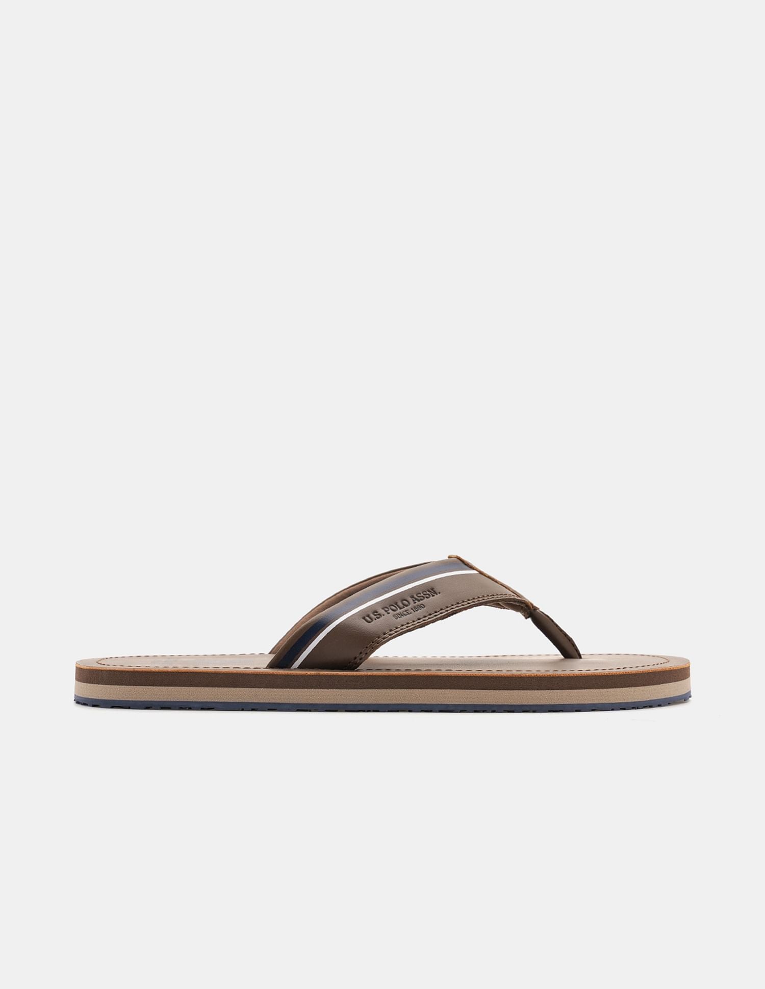 Men Nesta Striped Flip Flops Brown - U.S. POLO ASSN. | Large