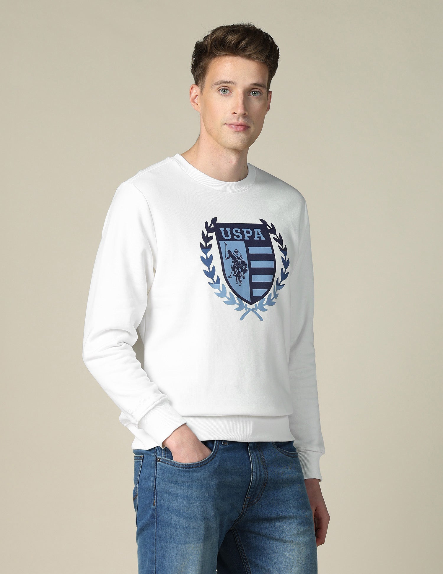 Brand Printed Regular Fit Sweatshirt Ivory - U.S. POLO ASSN. | Large