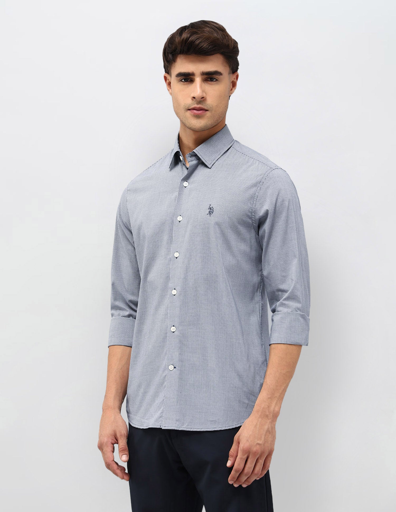 Micro Checked Tailored Fit Shirt Navy - U.S. POLO ASSN. | Large