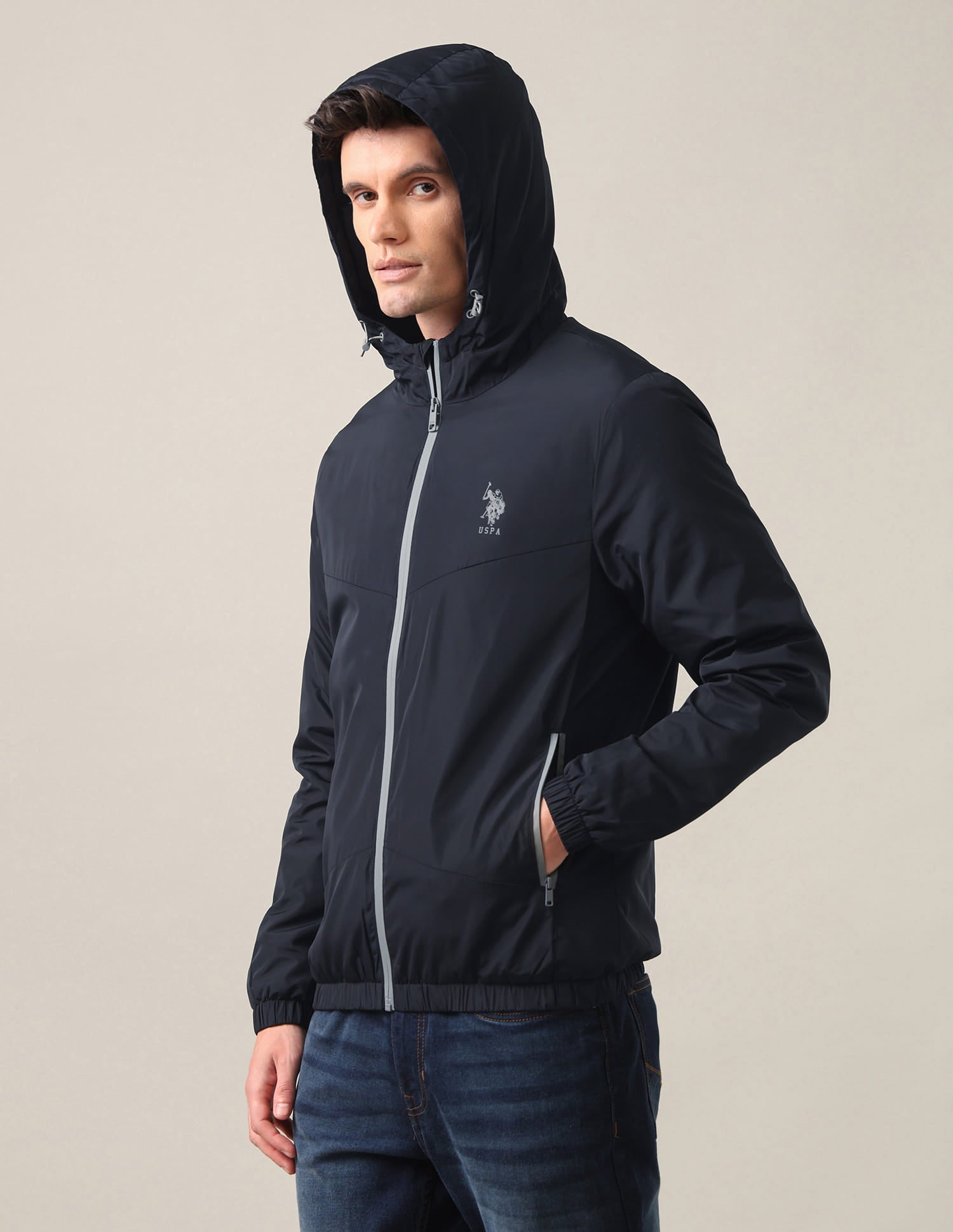 Solid Hooded Jacket Navy - U.S. Polo Assn. India | Large
