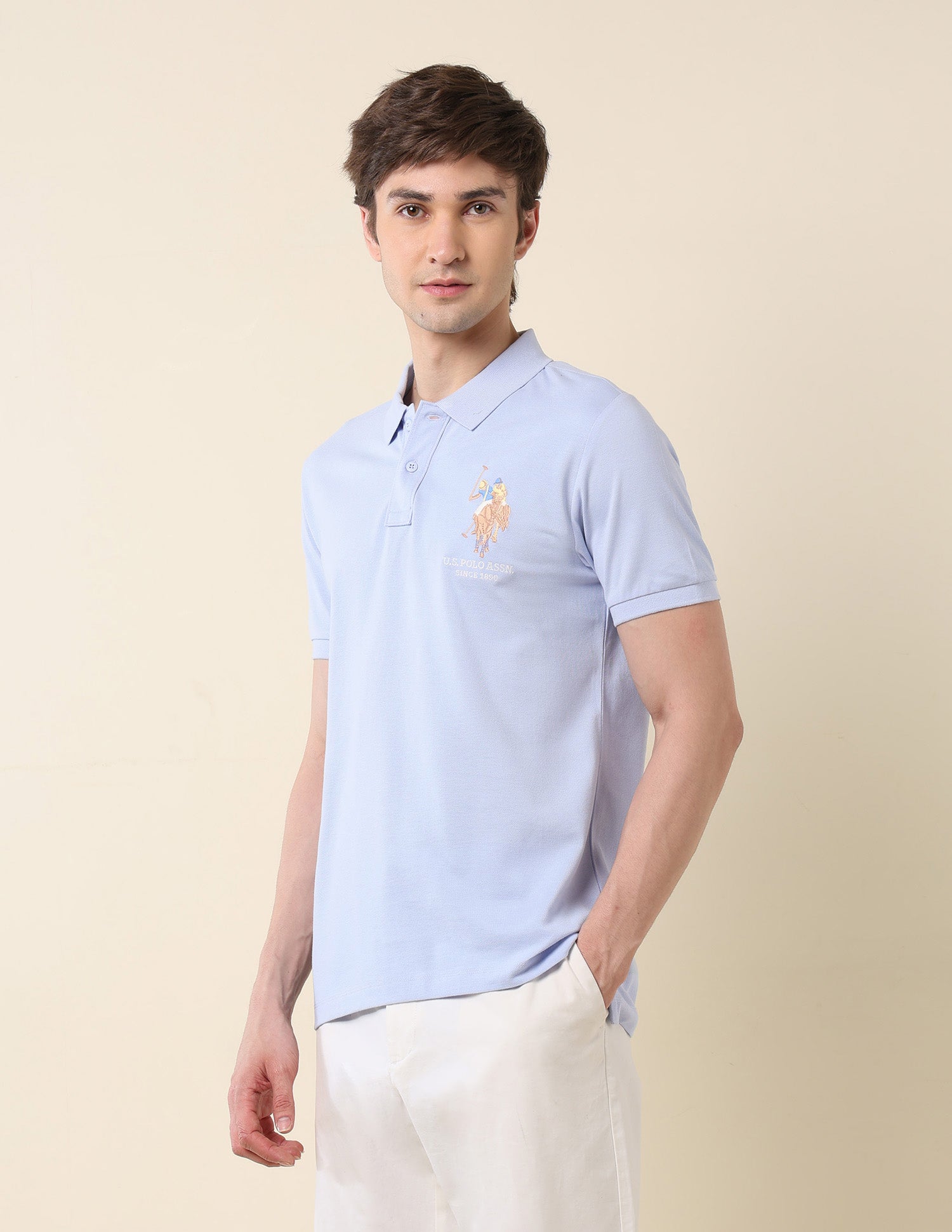 Pure Cotton Summer Splash Polo Shirt Light Blue - U.S. Polo Assn. India | Large