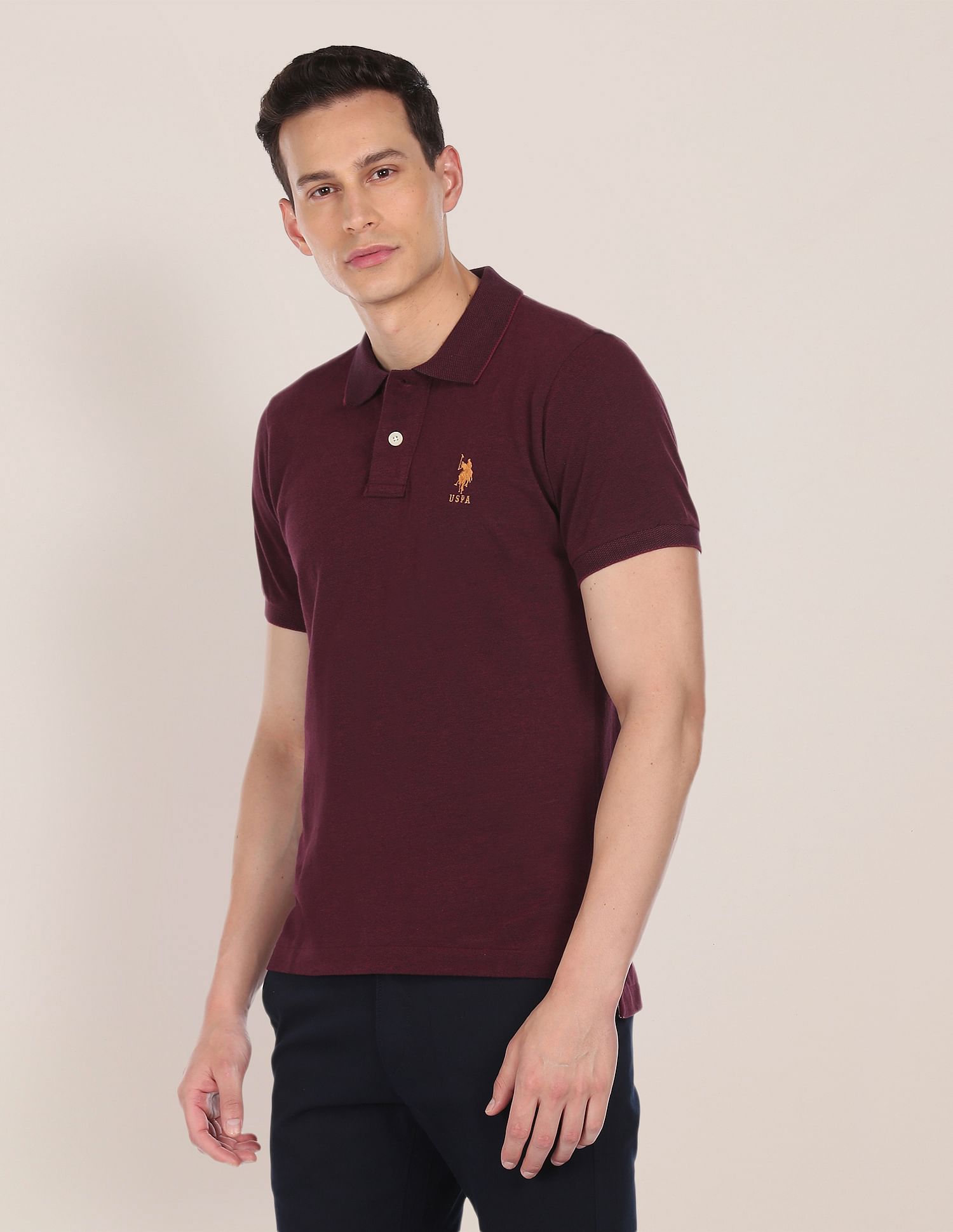Pure Cotton Solid Polo Shirt Maroon - U.S. Polo Assn. India | Large