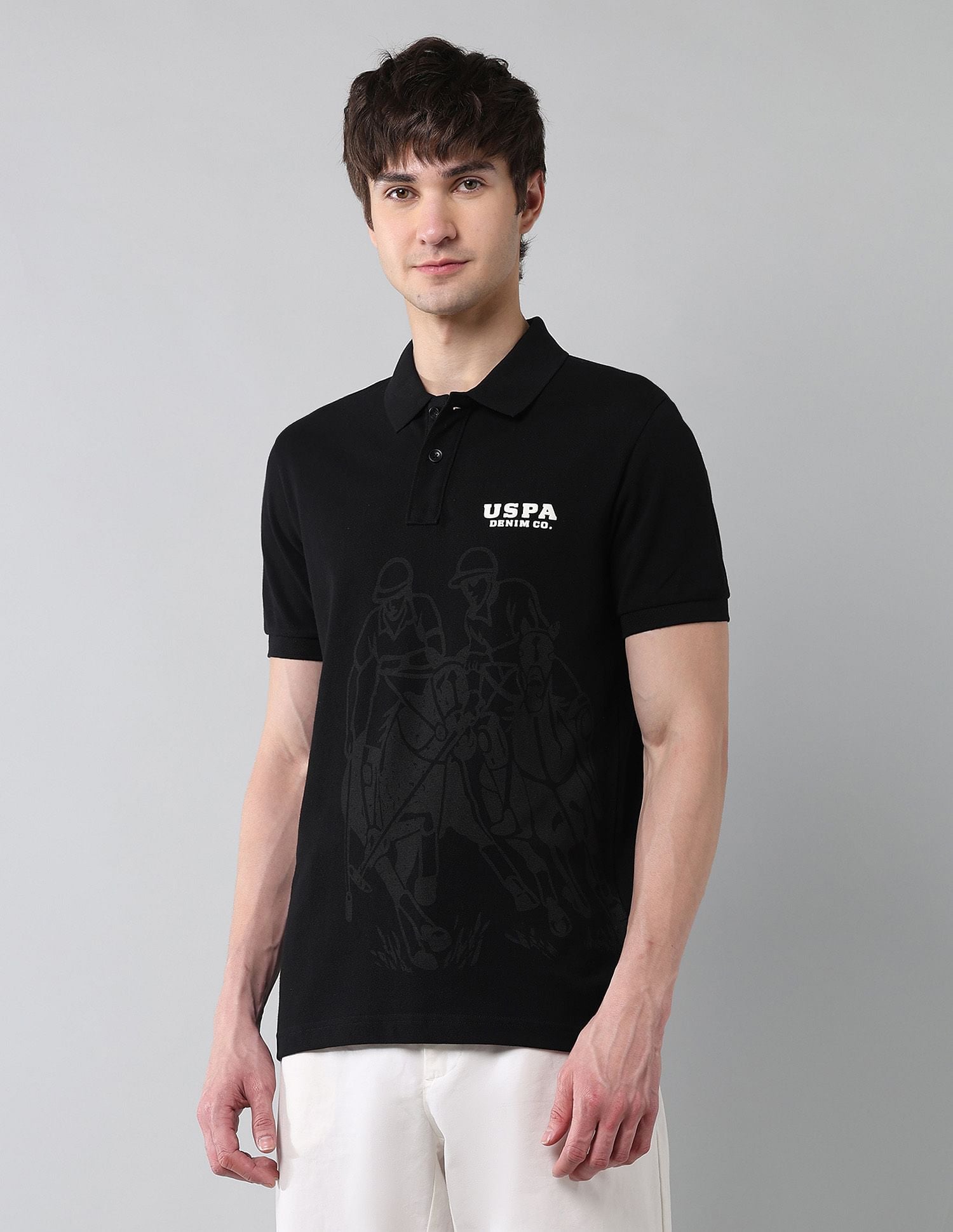 Pure Cotton Muscle Fit Polo Shirt Black - U.S. Polo Assn. India | Large