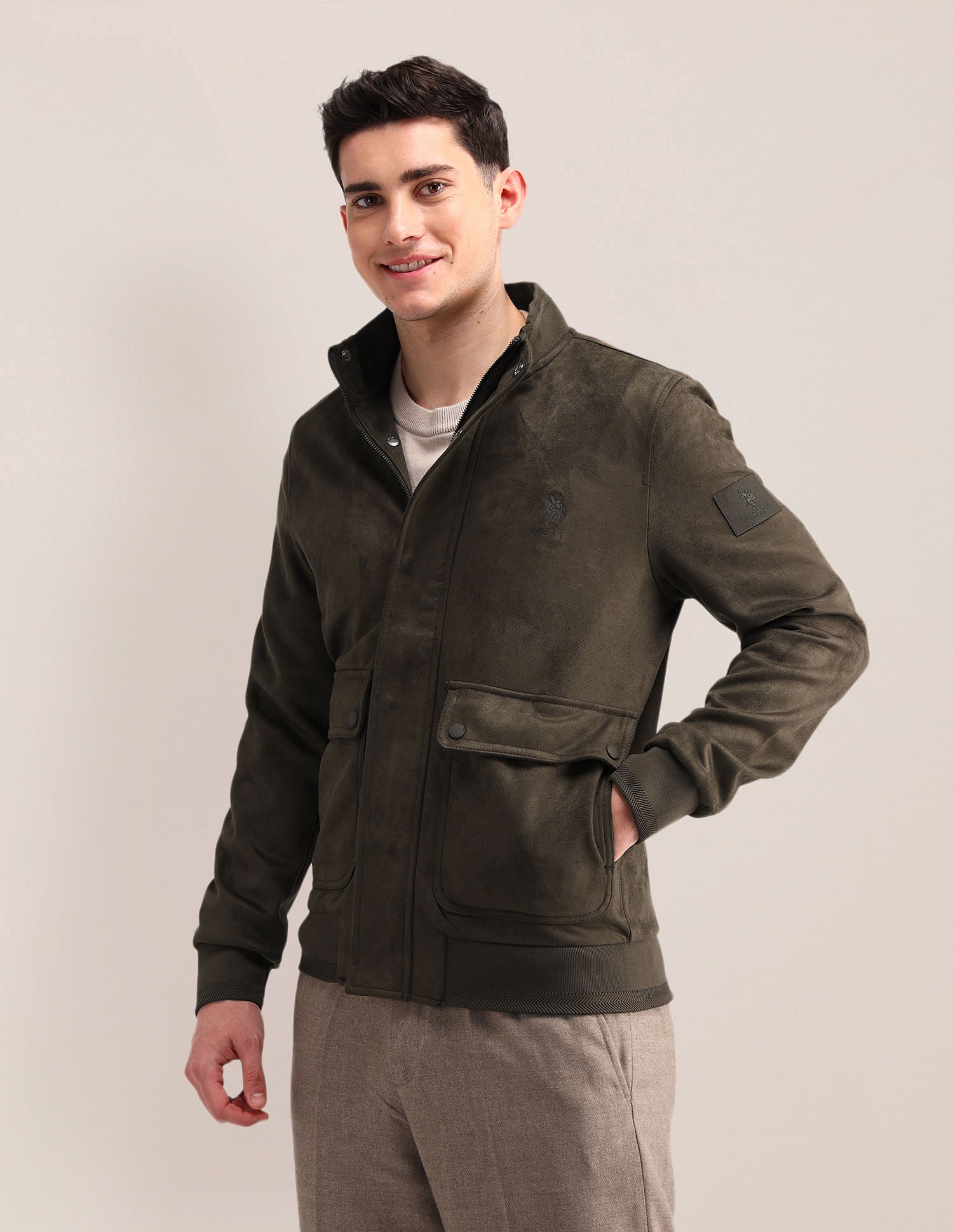 Regular Fit Solid Casual Jacket Olive - U.S. POLO ASSN. | Large