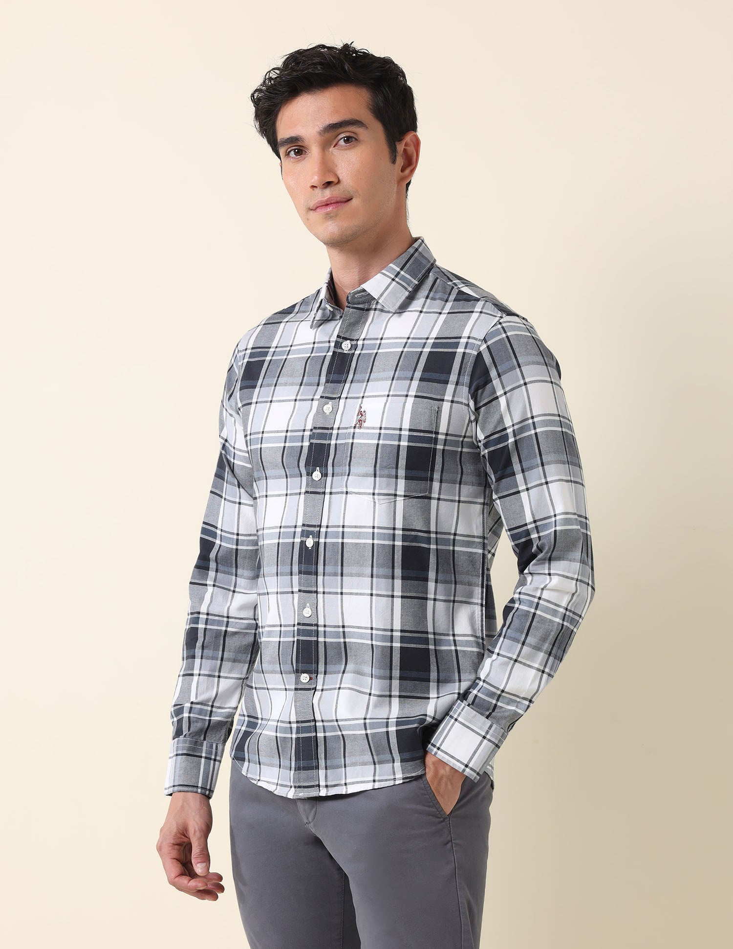 Plaid Checked Tailored Fit Shirt Grey - U.S. Polo Assn. India | Large