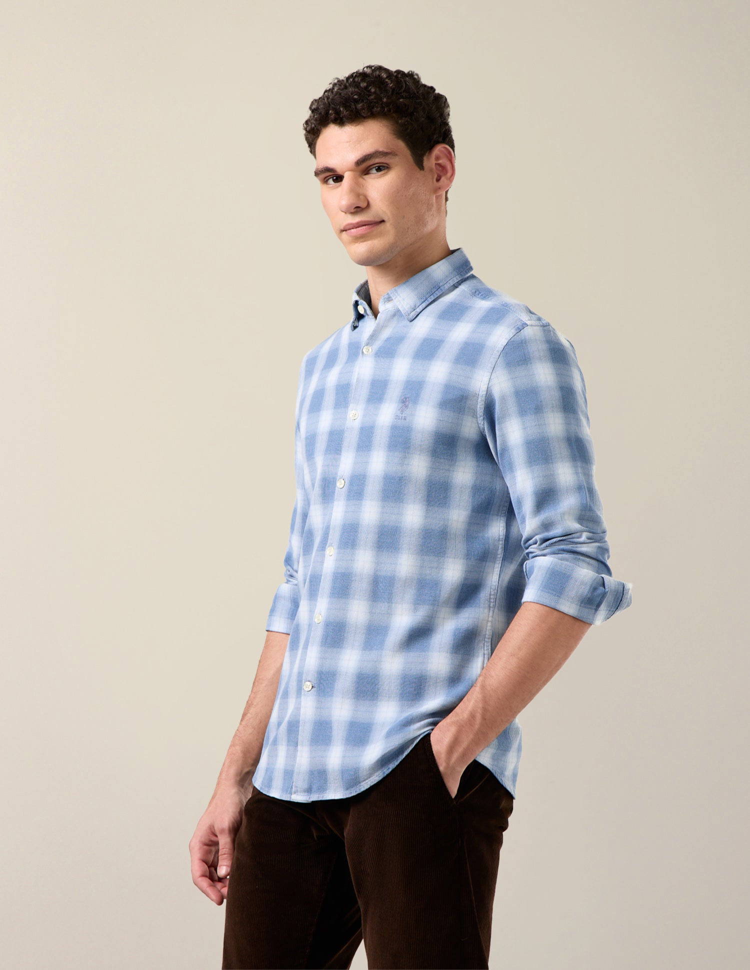Plaid Checked Regular Fit Shirt Light Indigo - U.S. Polo Assn. India | Large