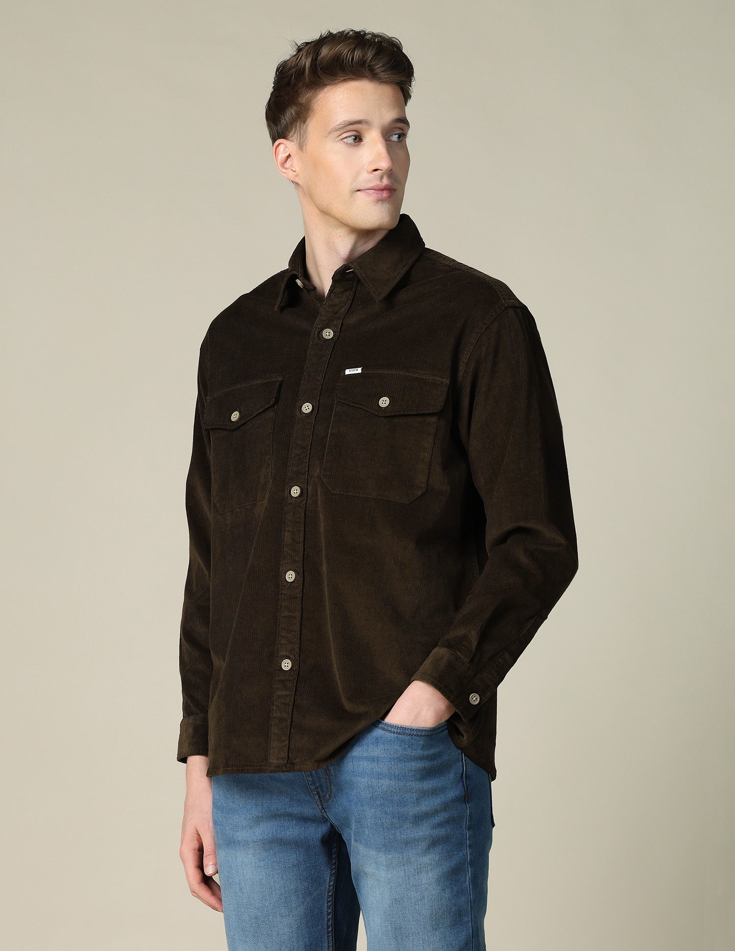 Corduroy Regular Fit Shacket Dark Brown - U.S. POLO ASSN. | Large