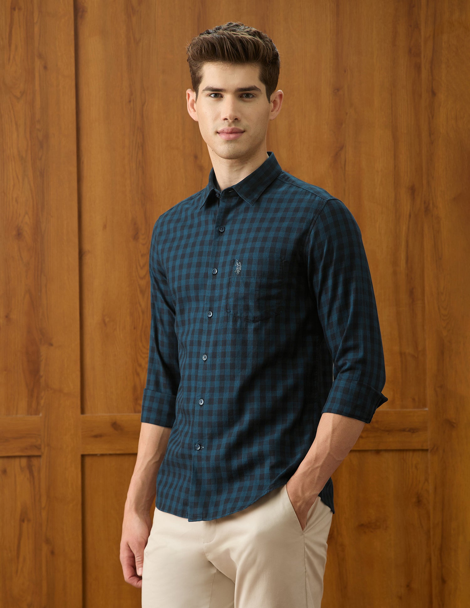 Twill Gingham Checked Shirt Teal - U.S. Polo Assn. India | Large