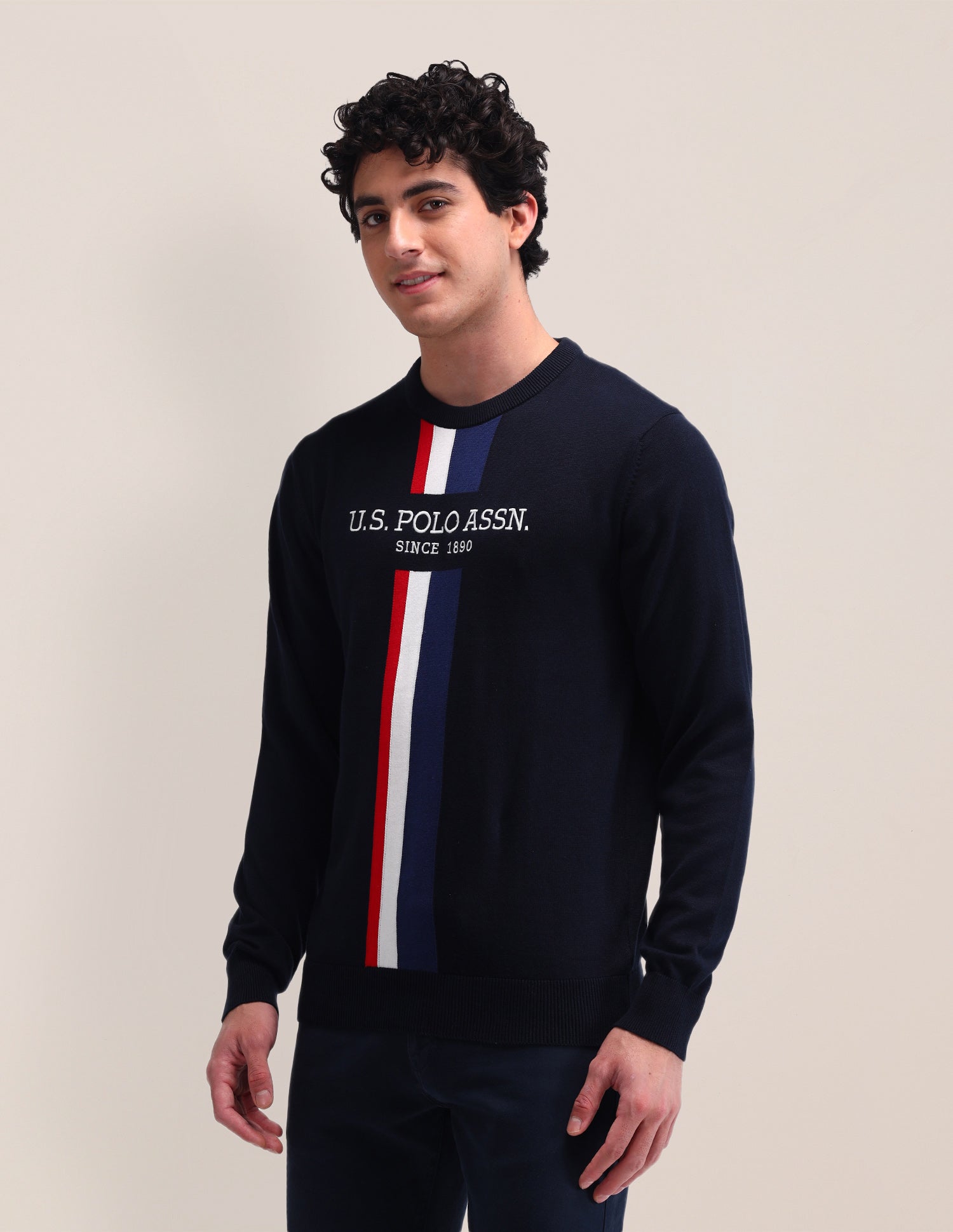 Brand Printed Regular Fit Sweater Navy - U.S. POLO ASSN. | Large