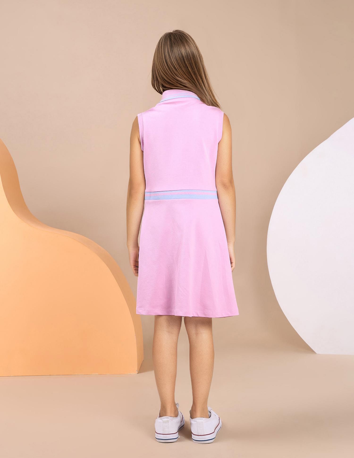 Girls Polo Collar Cotton Dress Pink - U.S. POLO ASSN. | Large