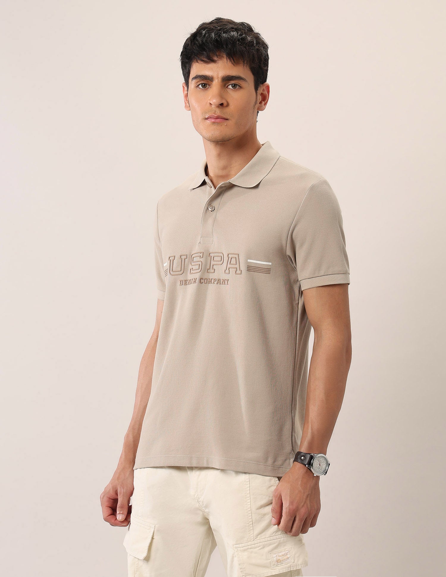 Brand Embossed Muscle Fit Polo Shirt Beige - U.S. Polo Assn. India | Large