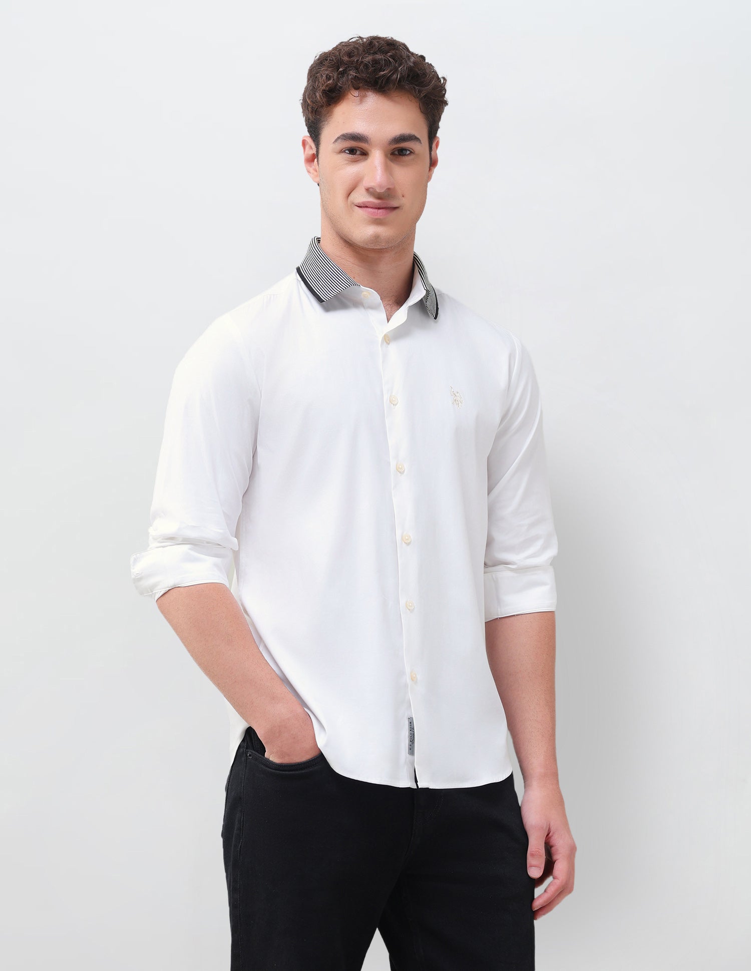 Dobby Weave Regular Fit Shirt White - U.S. Polo Assn. India | Large