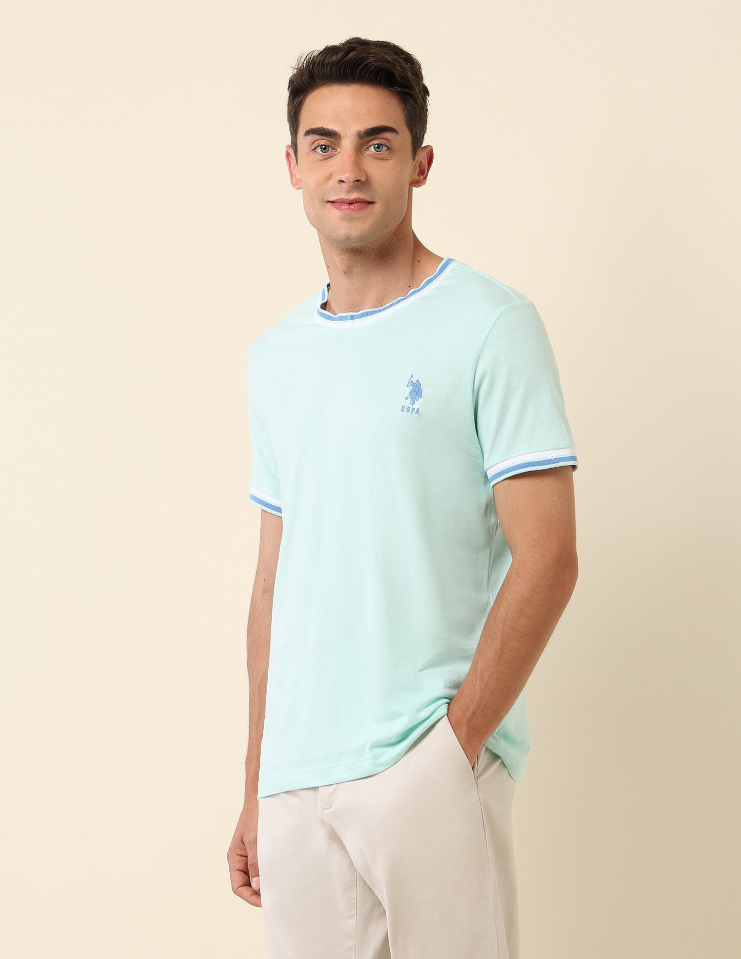 Solid Slim Fit T- Shirt Light Green - U.S. Polo Assn. India | Large