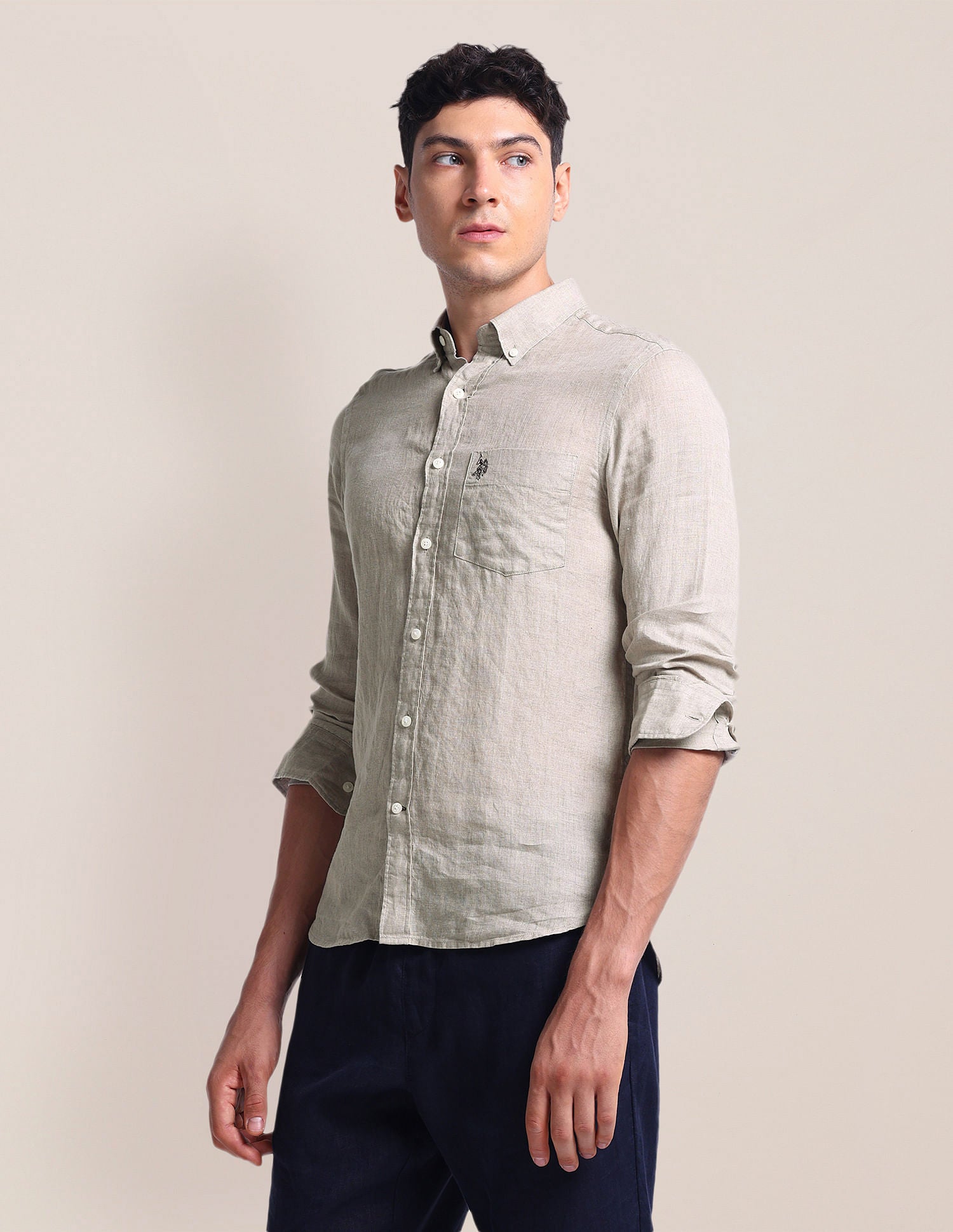 Solid Chest Pocket Shirt Beige - U.S. POLO ASSN. | Large