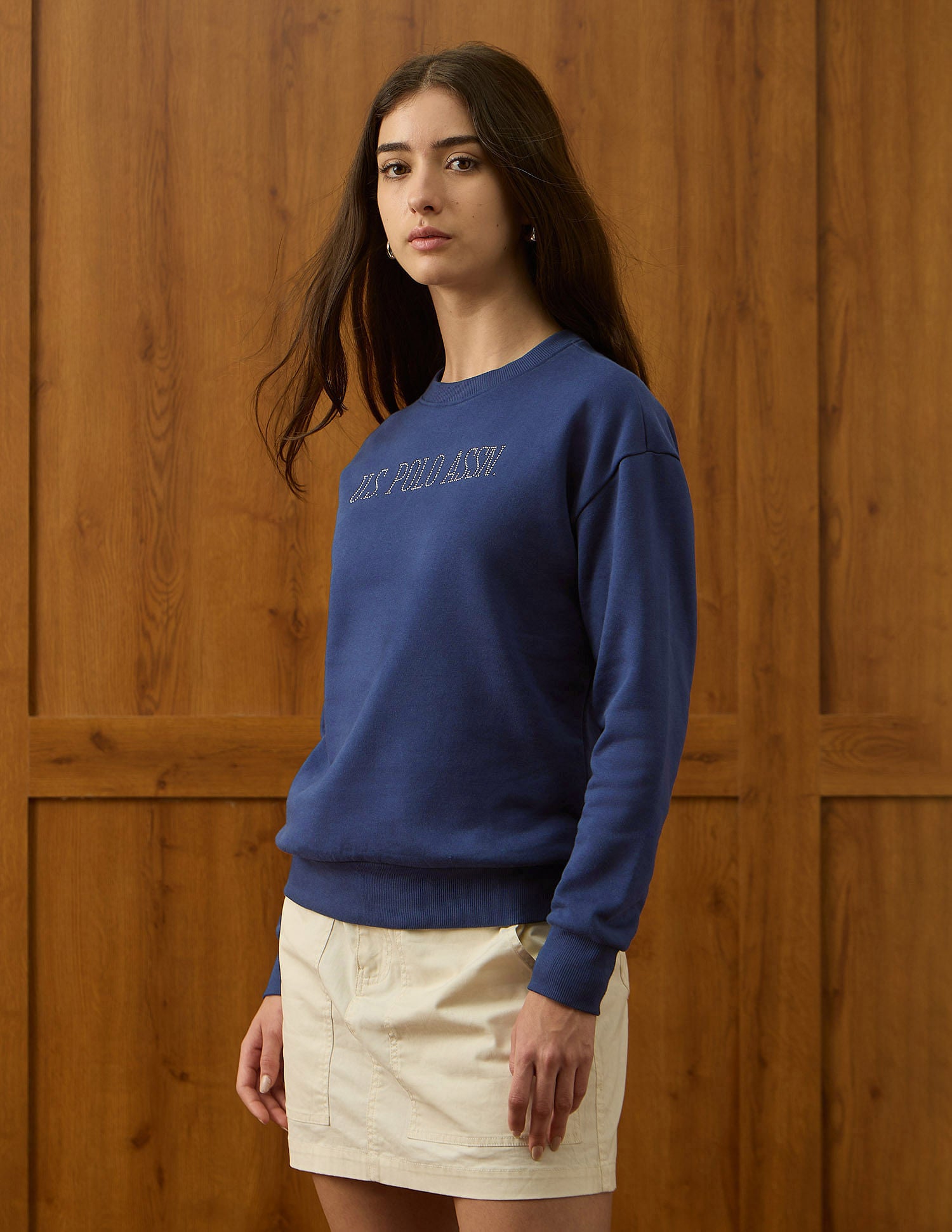 Brand Embellished Drop Shoulder Sweatshirt Navy - U.S. POLO ASSN. | Large