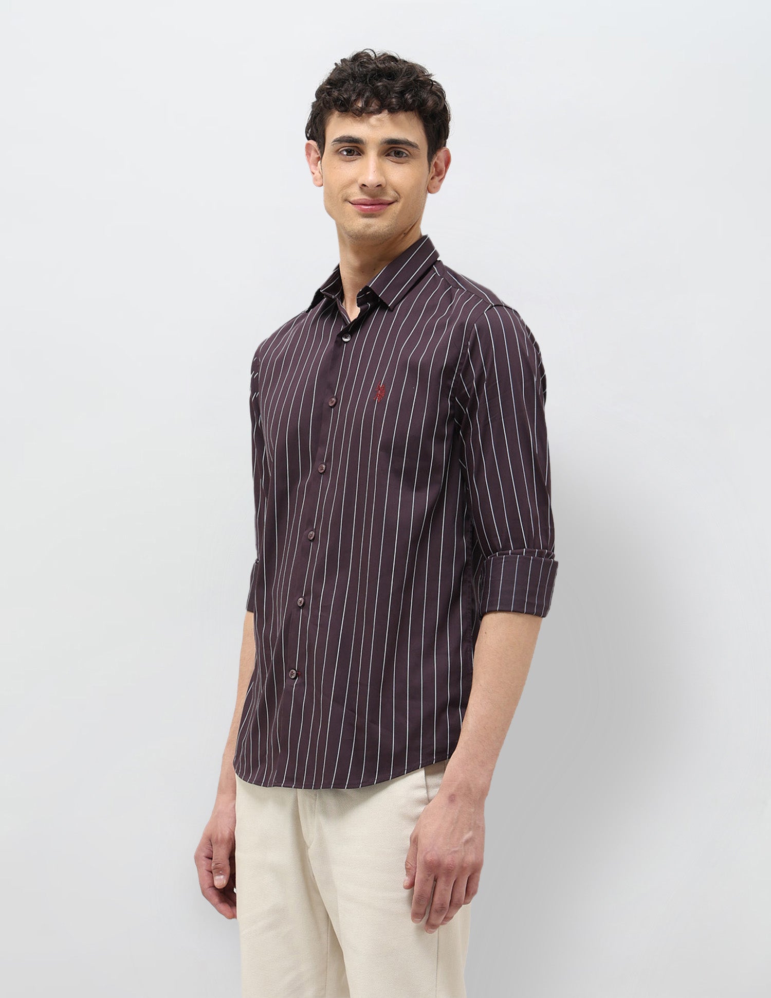 Vertical Striped Tailored Fit Shirt Wine - U.S. POLO ASSN. | Large