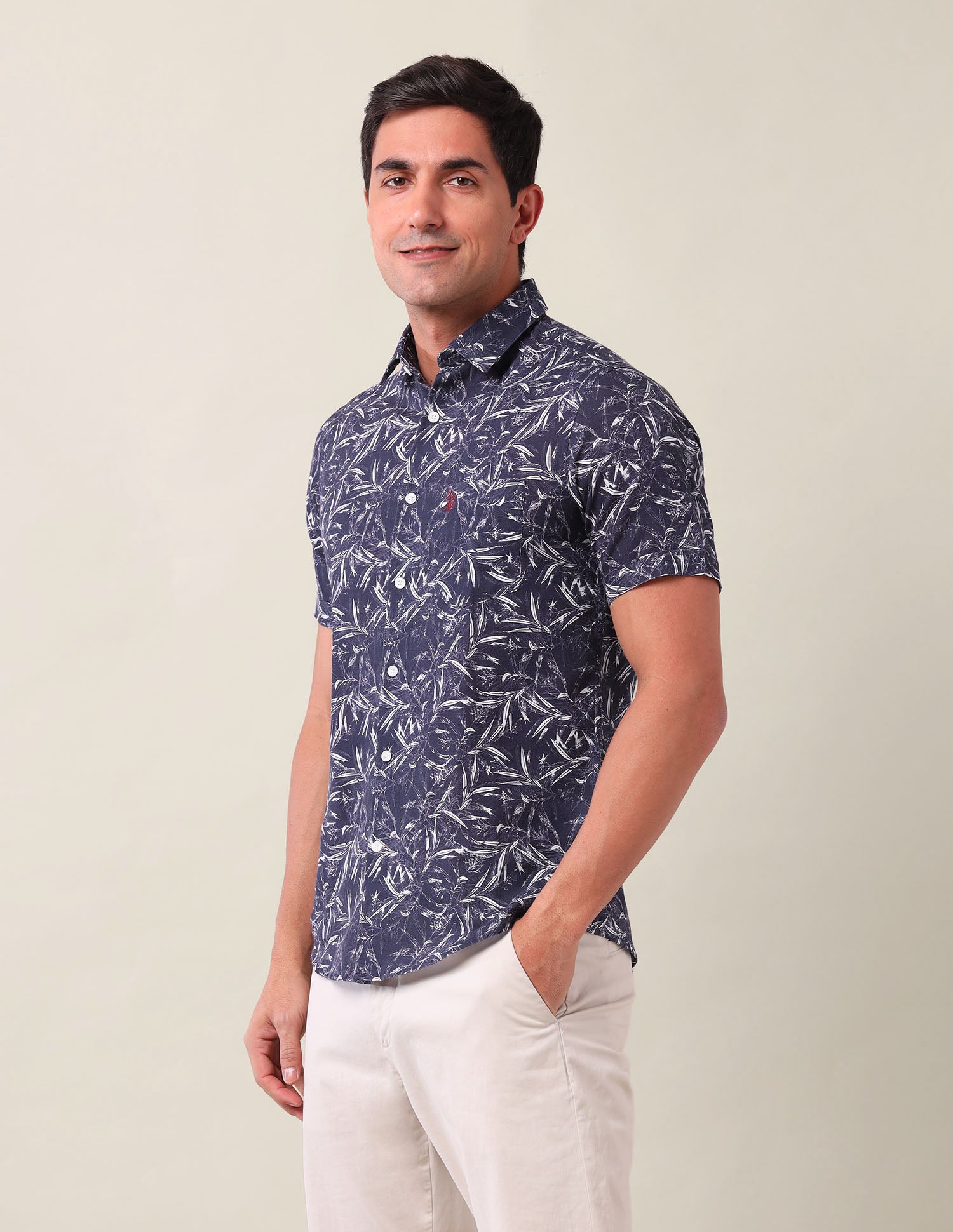 Abstract Printed Tailored Fit Shirt Navy - U.S. Polo Assn. India | Large
