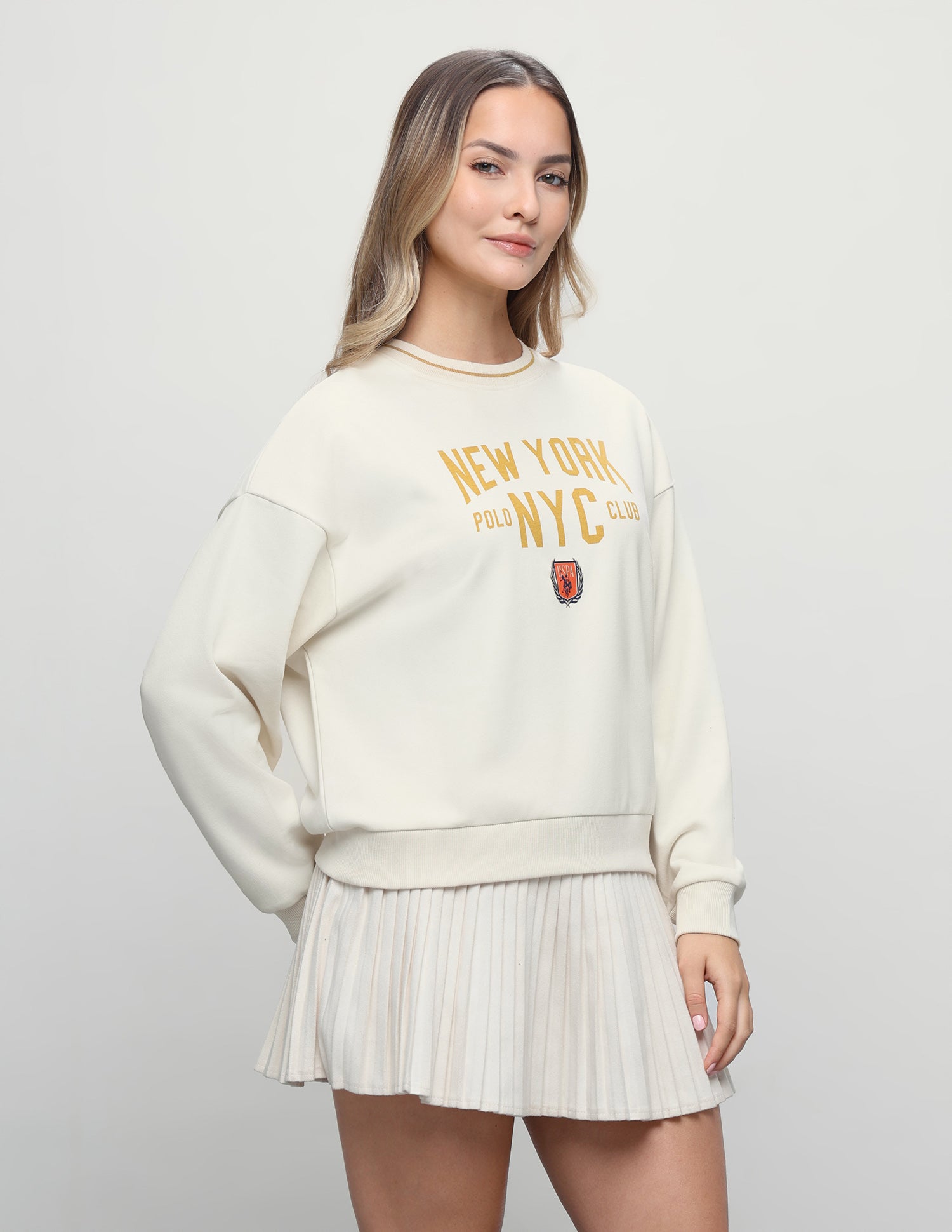 Typographic Printed Oversized Fit Sweatshirt Ecru - U.S. Polo Assn. India | Large