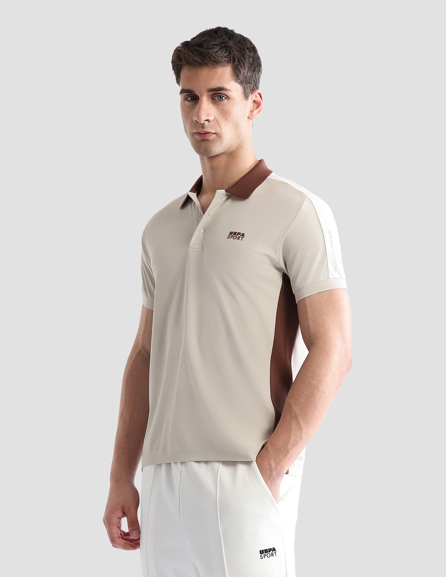 Solid Regular Fit Active Polo Shirt Beige - U.S. POLO ASSN. | Large