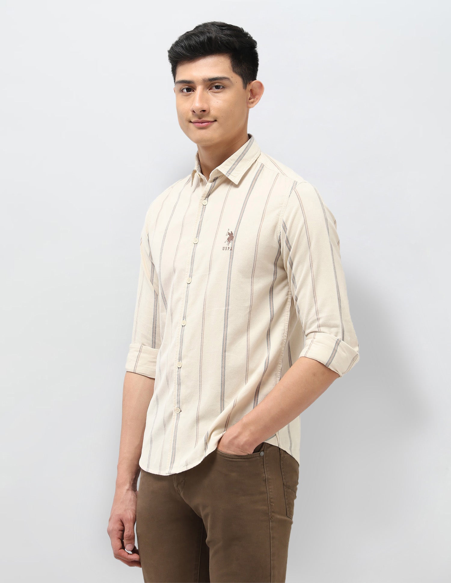 Vertical Striped Slim Fit Shirt Ivory - U.S. POLO ASSN. | Large