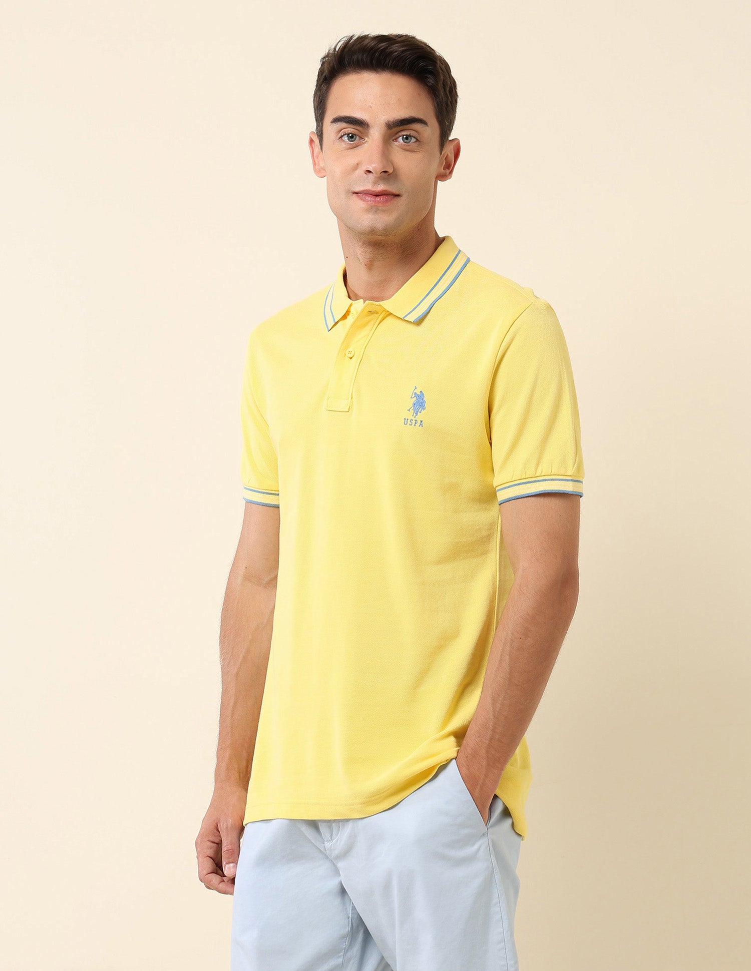 Slim Fit Solid Polo Shirt Yellow - U.S. Polo Assn. India | Large