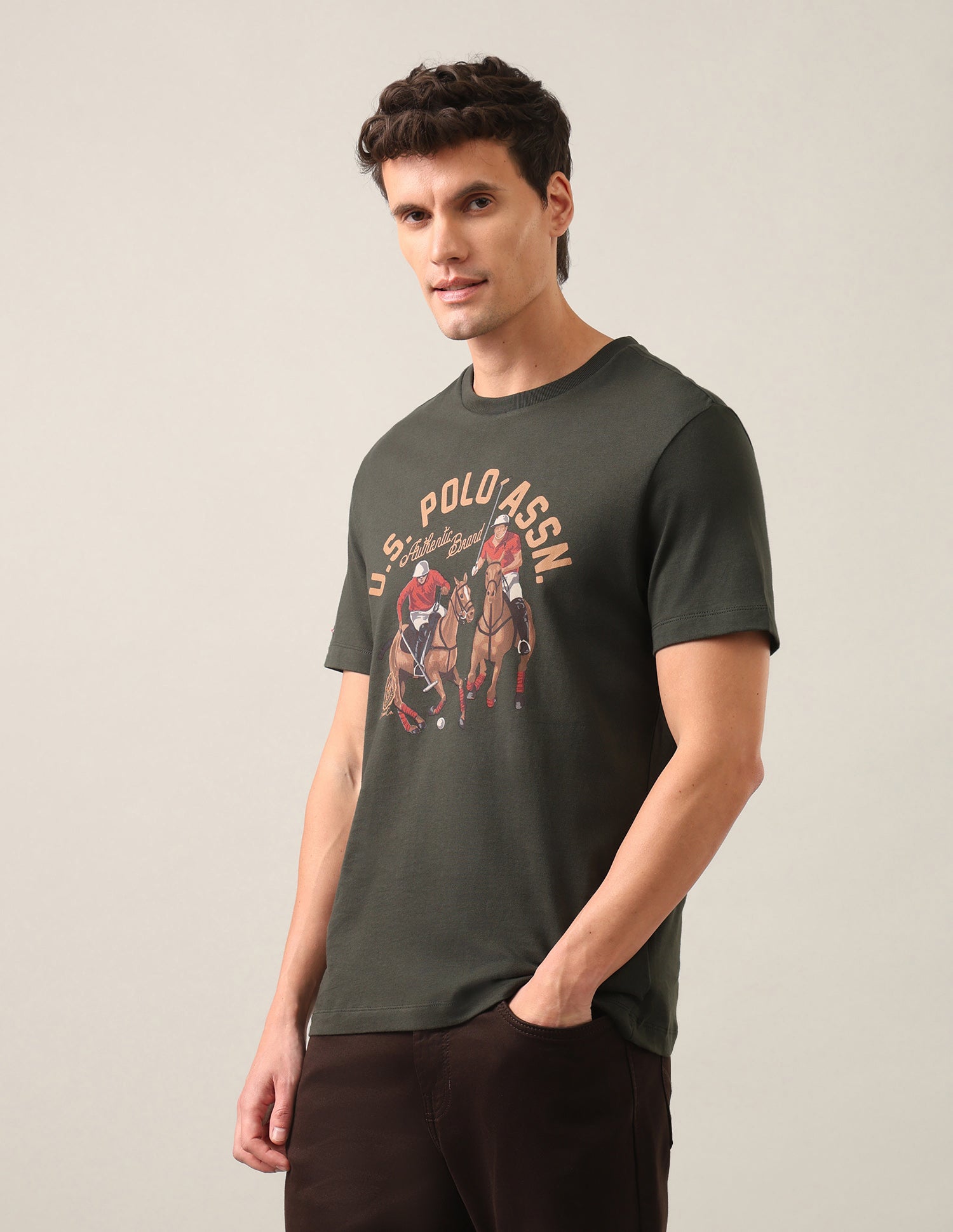 Graphic Brand Printed Slim Fit T-Shirt Olive - U.S. Polo Assn. India | Large