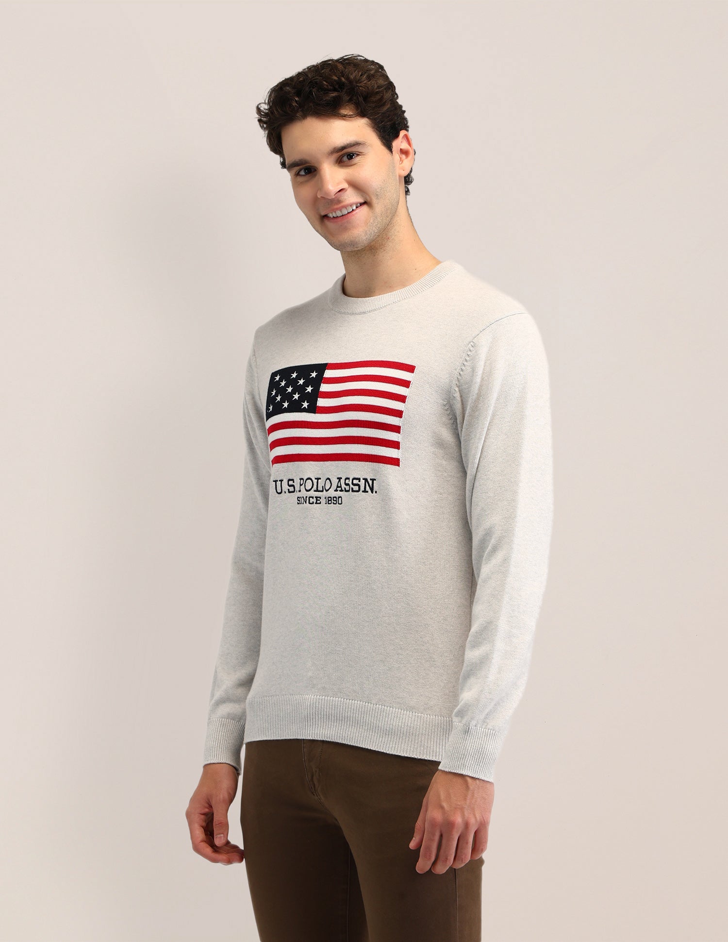 Brand Printed Regular Fit Sweater Off White - U.S. Polo Assn. India | Large