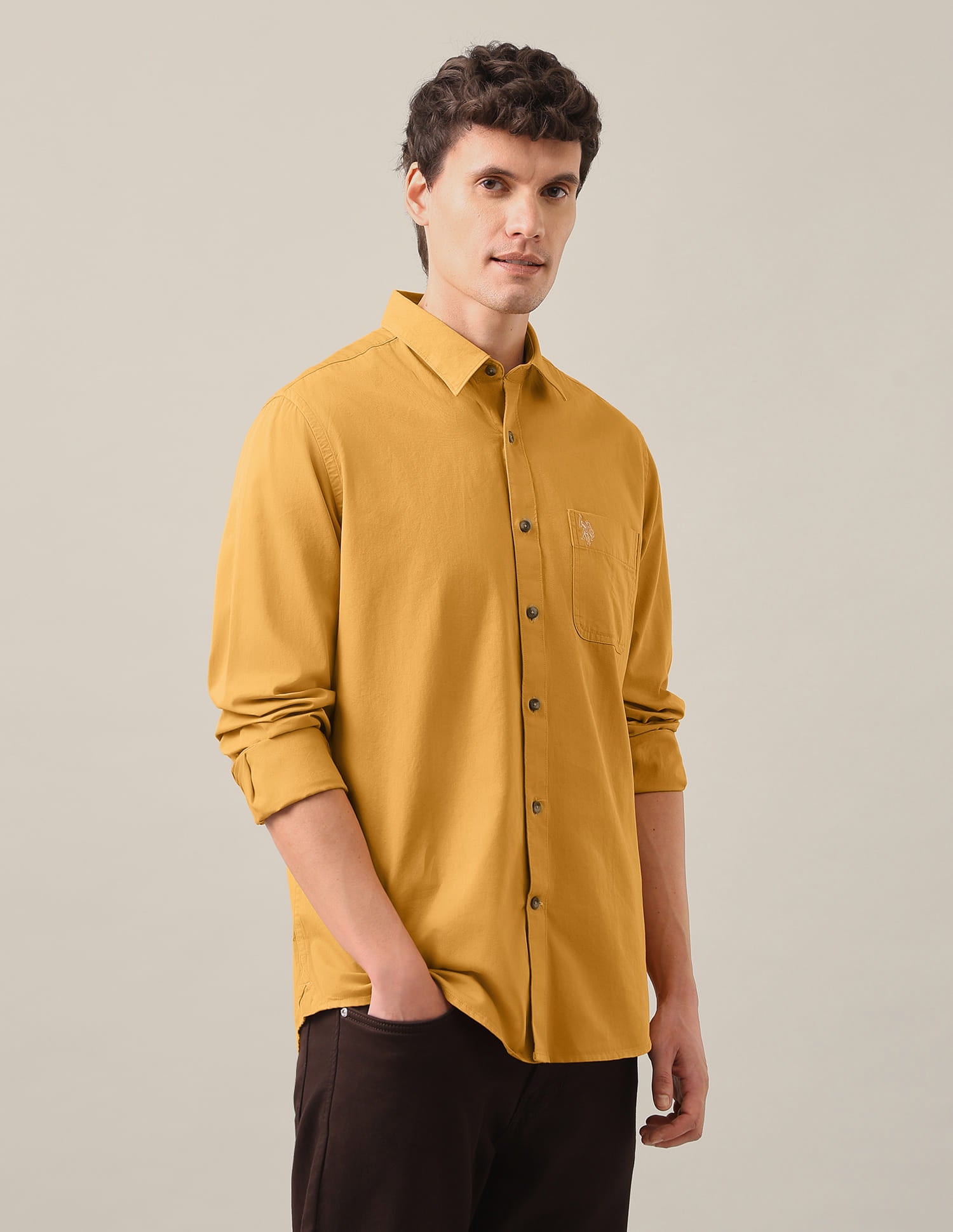 Solid Slim Shirt Ochre - U.S. Polo Assn. India | Large