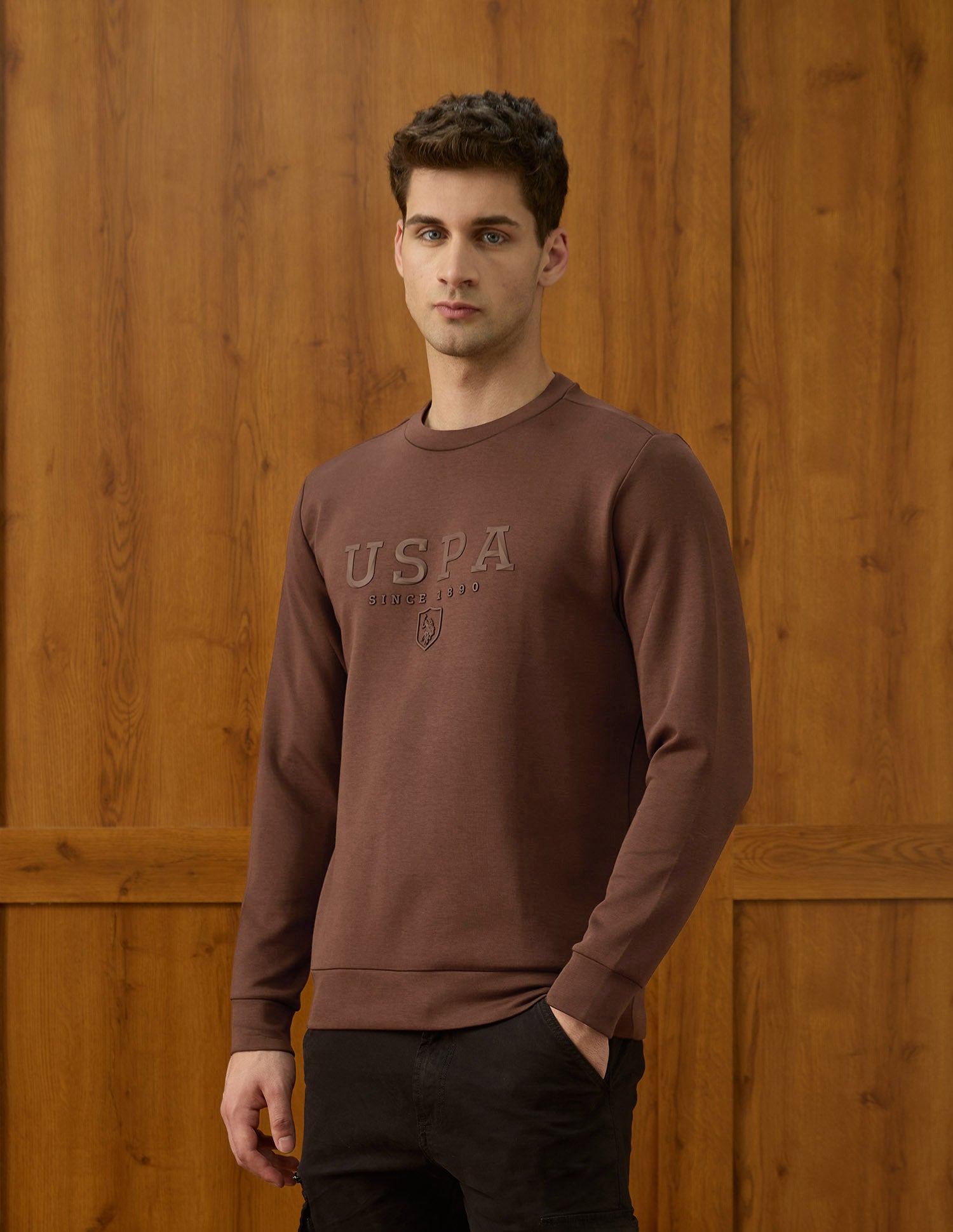 Brand Embossed Varsity Theatre Sweatshirt Dark Brown - U.S. POLO ASSN. | Large