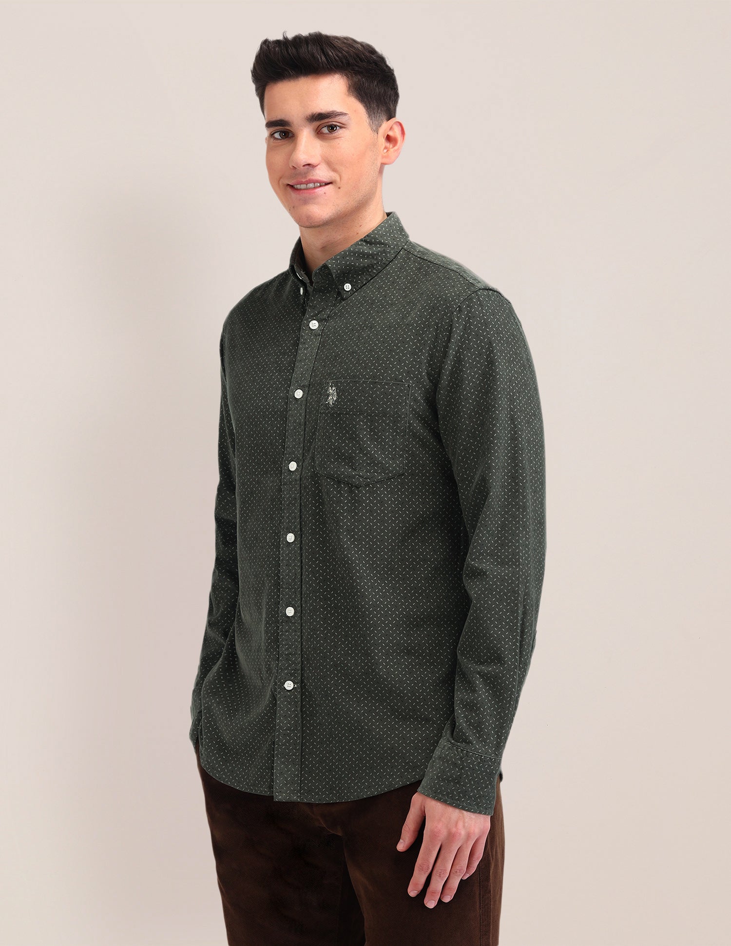 All-Over Tailored Fit Shirt Olive - U.S. Polo Assn. India | Large