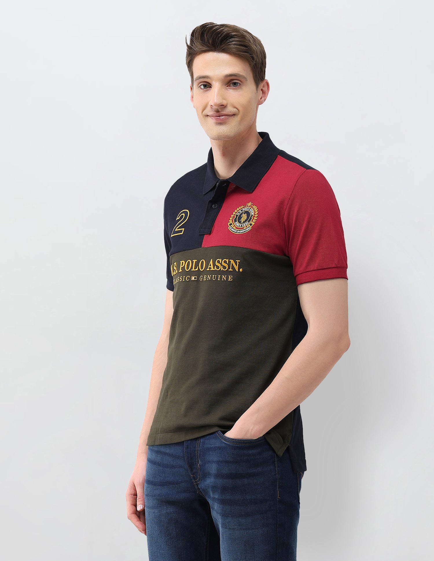 Colourblocked Brand Embroidered Slim Fit Polo Shirt Olive - U.S. Polo Assn. India | Large