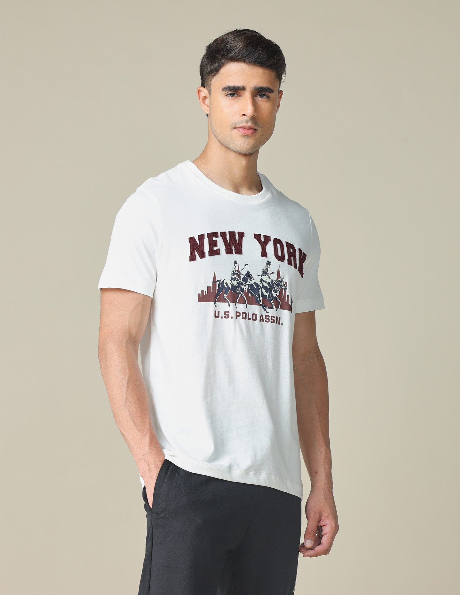 Pure Cotton Graphic Printed T- Shirt Ivory - U.S. POLO ASSN. | Large