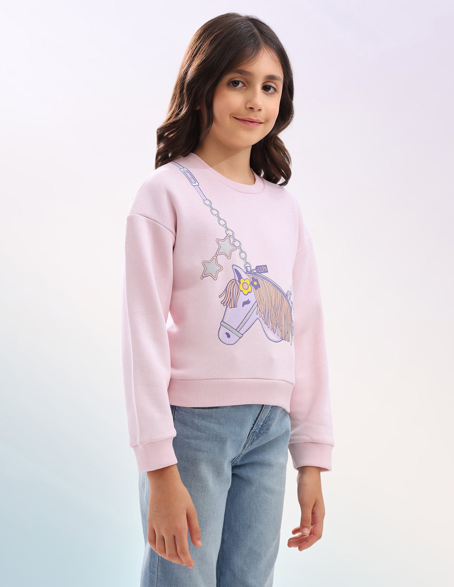 Graphic Printed Regular Fit Sweatshirt Light Pink - U.S. POLO ASSN. | Large