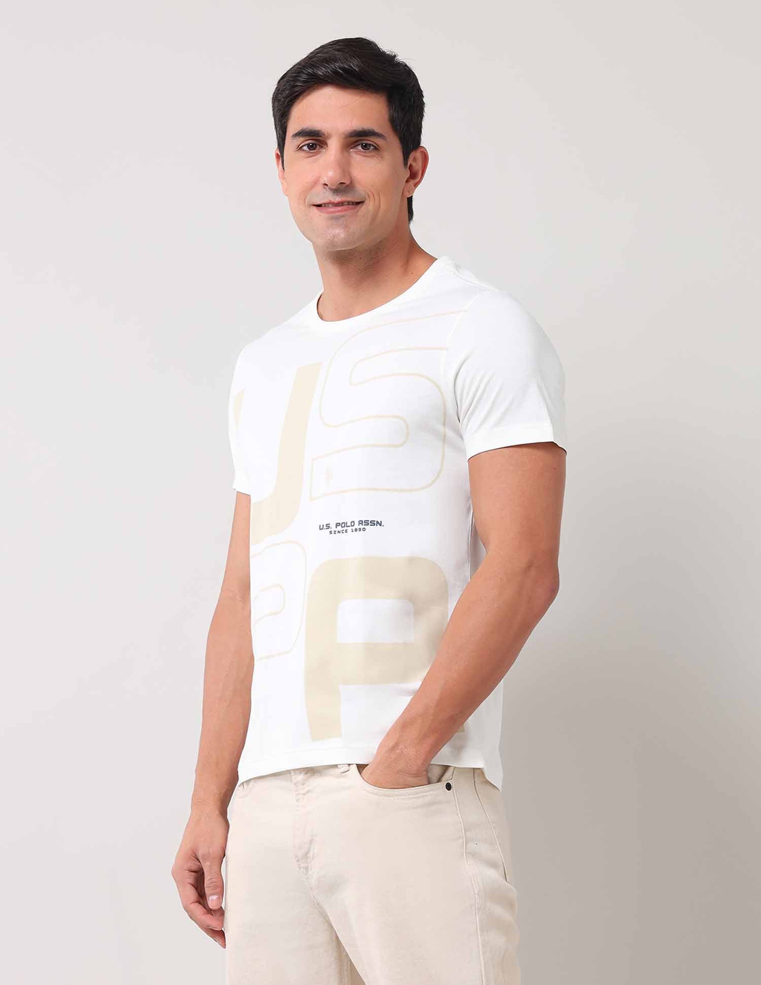 Brand Printed Muscle Fit T-Shirt Ivory - U.S. Polo Assn. India | Large