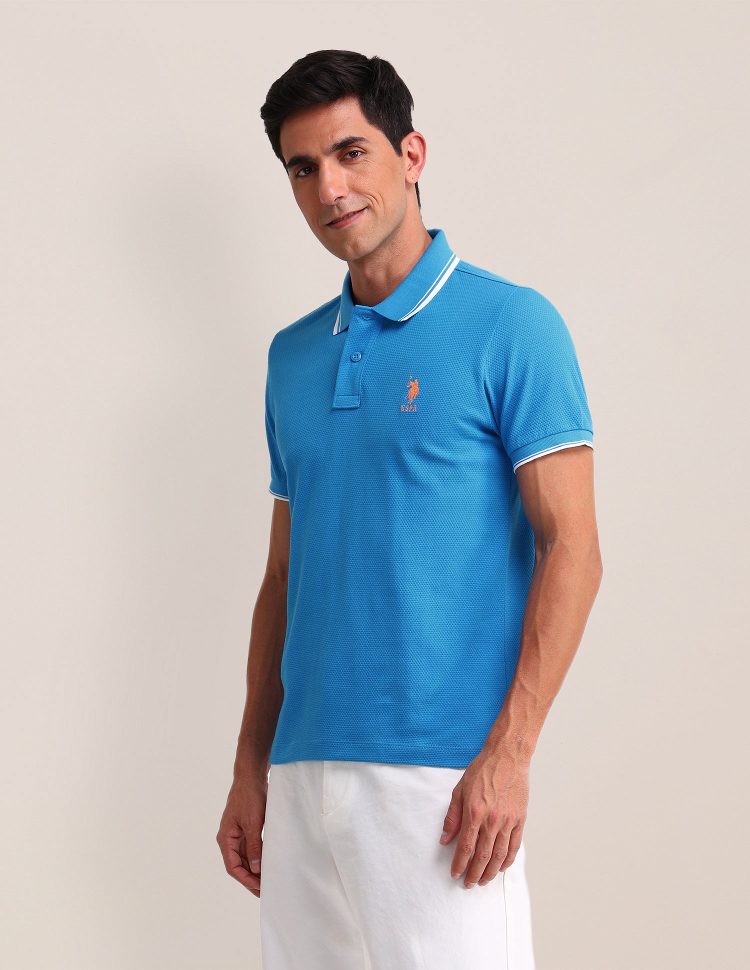 Solid Slim Fit Polo Shirt Blue - U.S. Polo Assn. India | Large